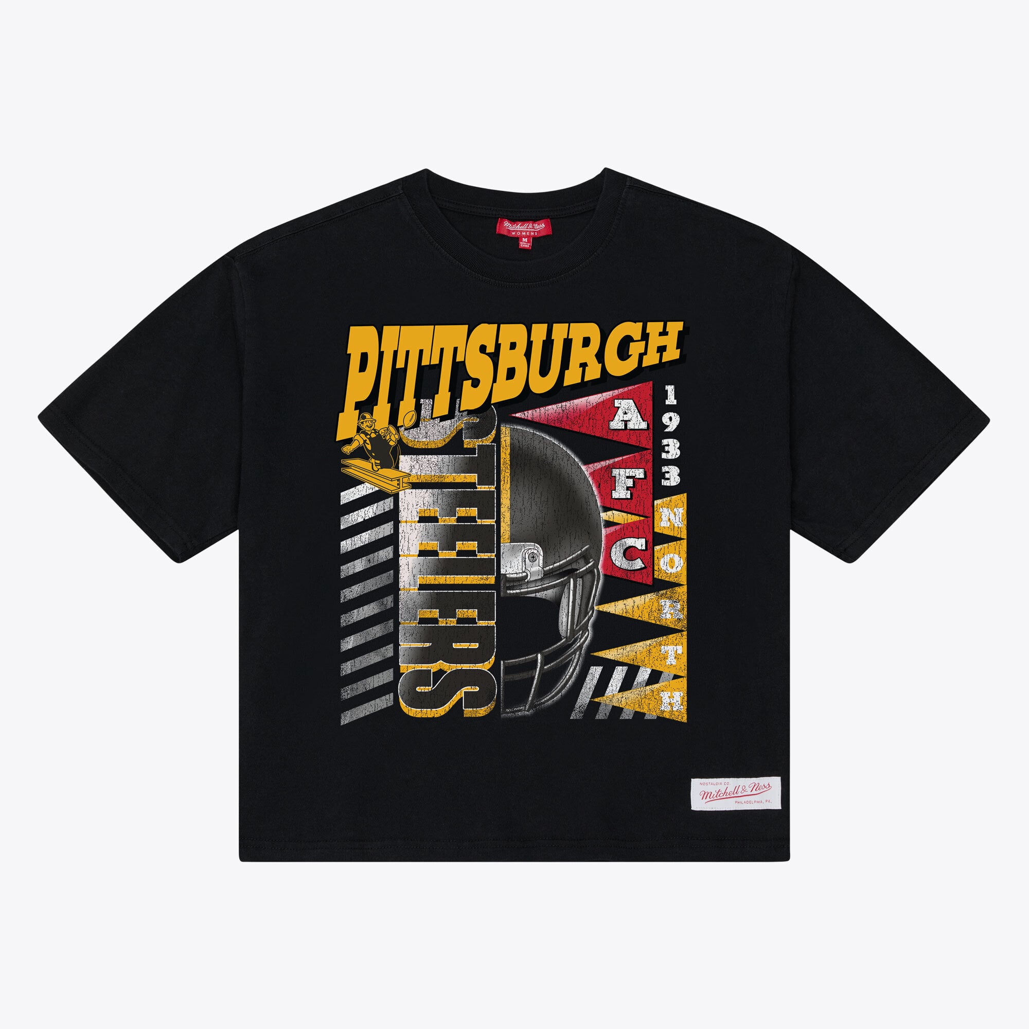 Women's Mitchell & Ness Black Pittsburgh Steelers Street Graphic Boxy Cropped T-Shirt
