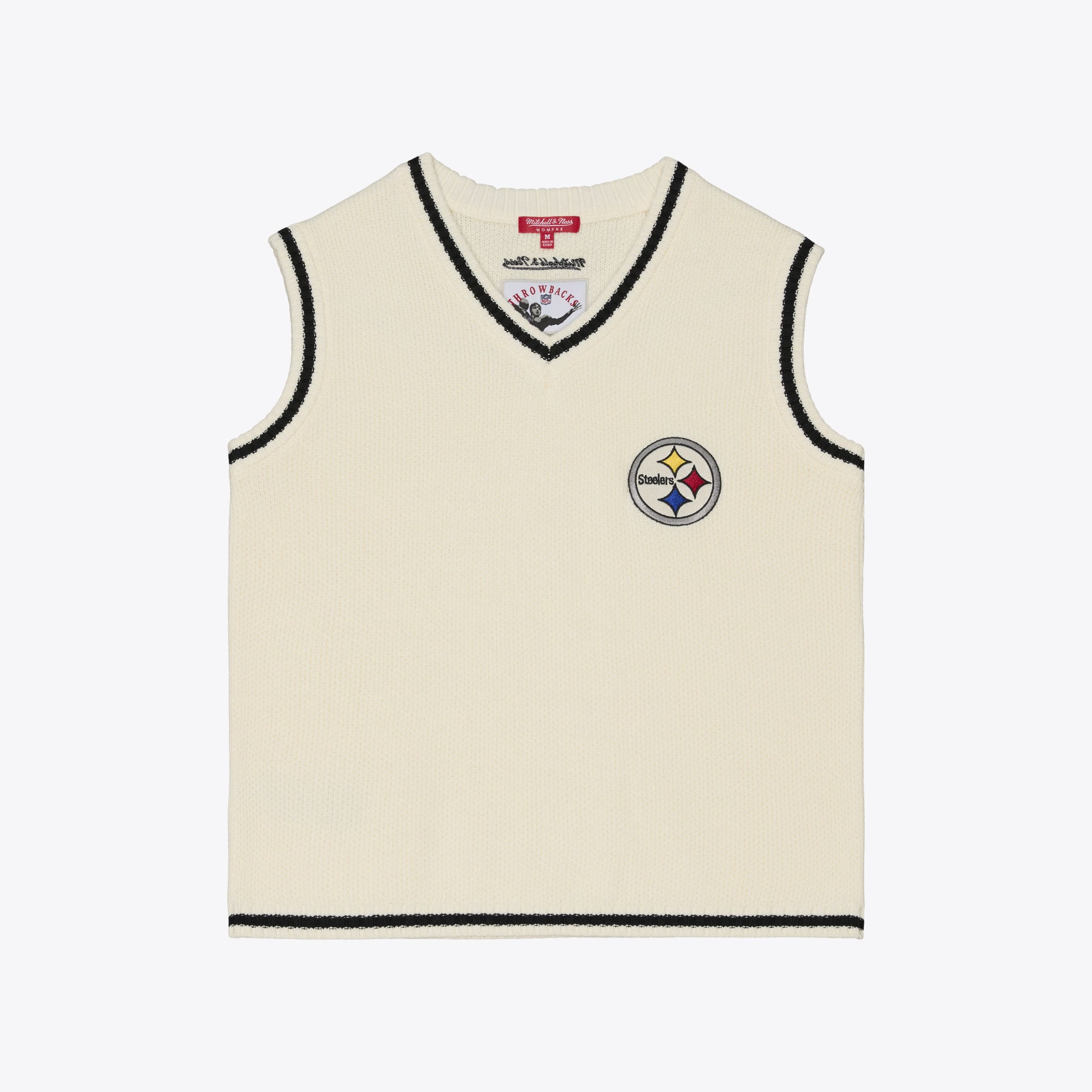 Women's Mitchell & Ness Cream Pittsburgh Steelers Retro Roots V-Neck Sweater Vest