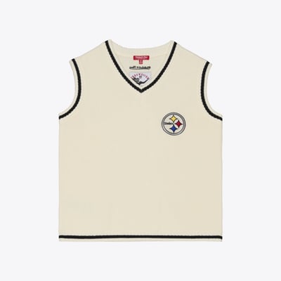 Pittsburgh Steelers Mitchell & Ness Women's Retro Roots V-Neck Sweater Vest - Cream