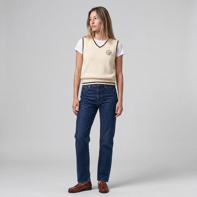 Pittsburgh Steelers Mitchell & Ness Women's Retro Roots V-Neck Sweater Vest - Cream