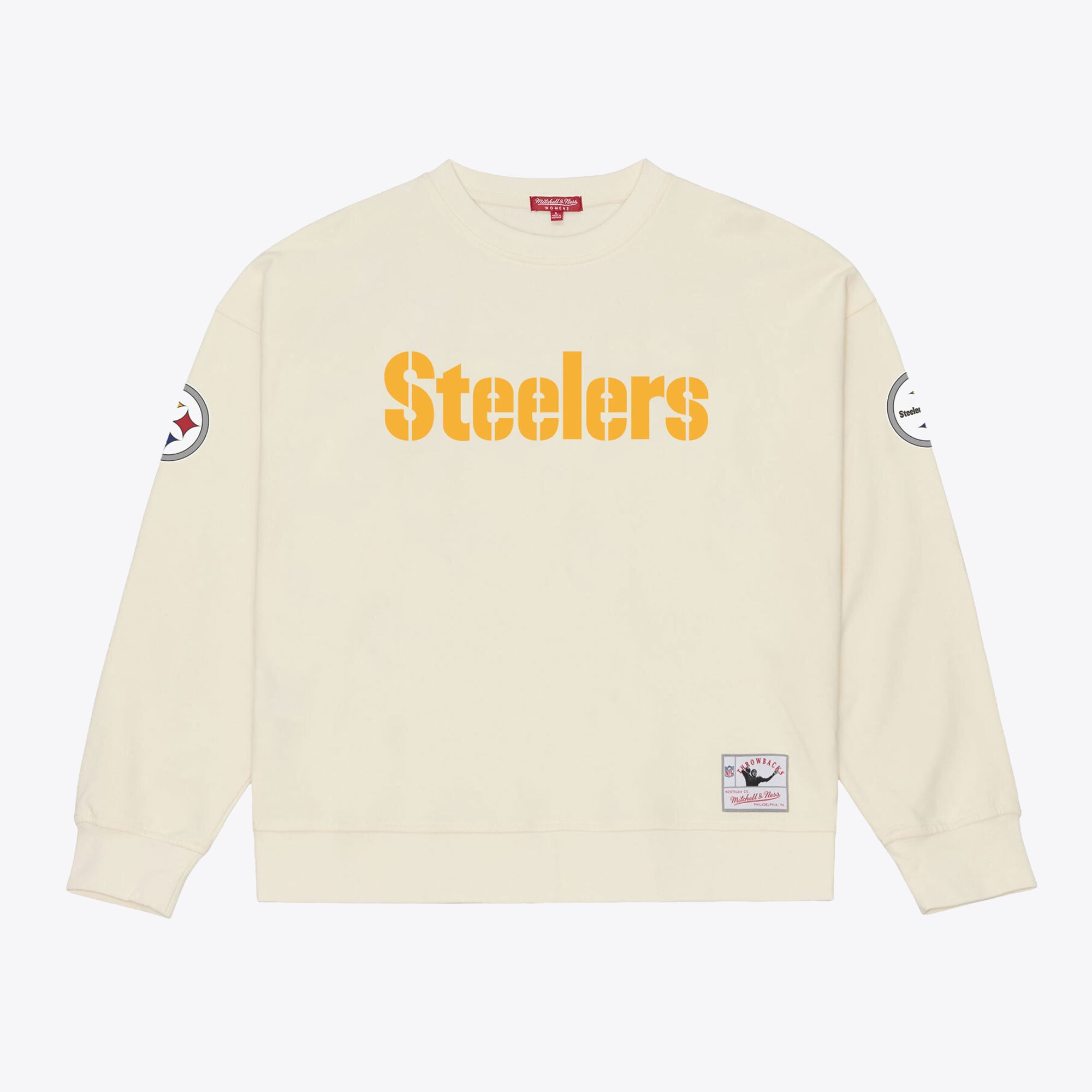 Sweat-shirt Mitchell & Ness Troy Polamalu crème Pittsburgh Steelers pour femme