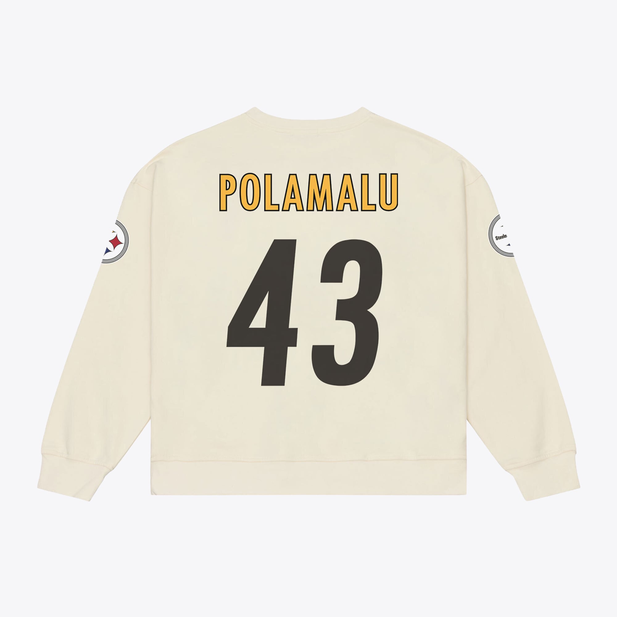 Sweat-shirt Mitchell & Ness Troy Polamalu crème Pittsburgh Steelers pour femme