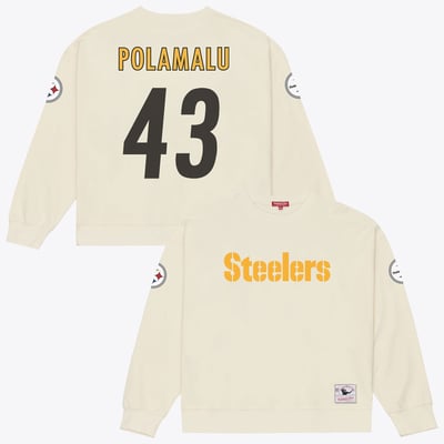 Troy Polamalu Pittsburgh Steelers Mitchell & Ness Women's Name & Number Sweatshirt - Cream
