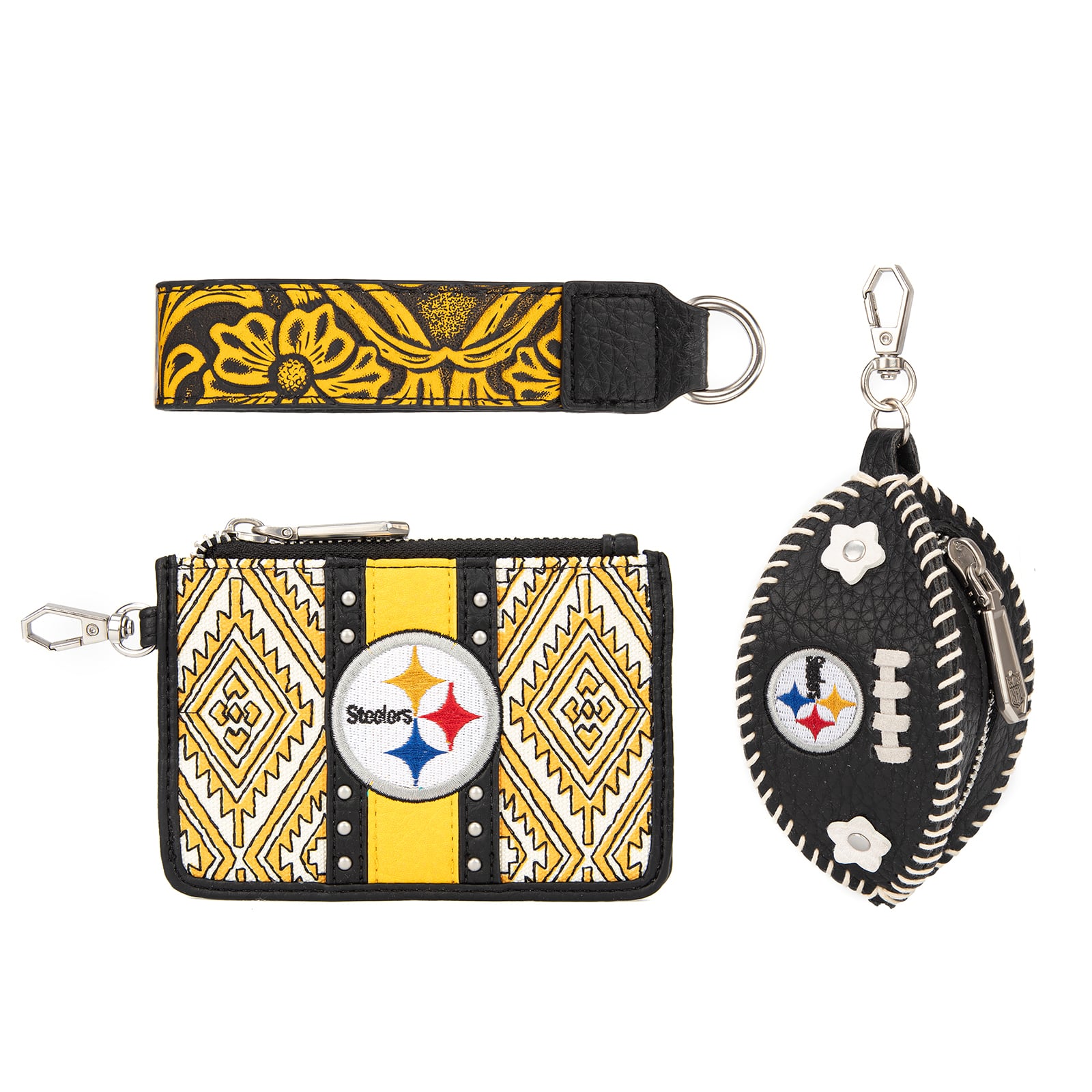 Portefeuille et bracelet porte-clés football américain Montana West Pittsburgh Steelers pour femme