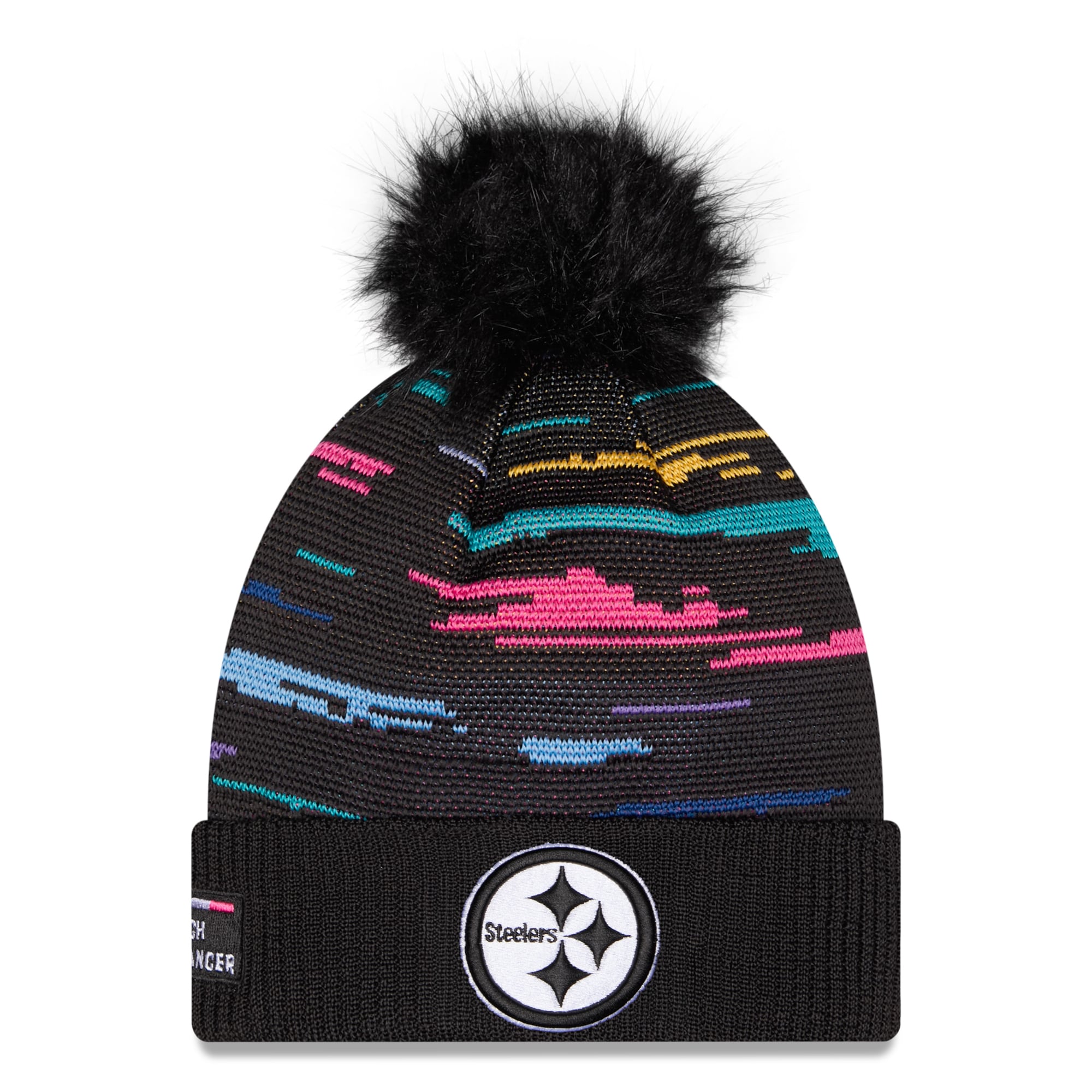 Women's New Era Black Pittsburgh Steelers 2026 NFL Crucial Catch Cuffed Knit Hat with Pom