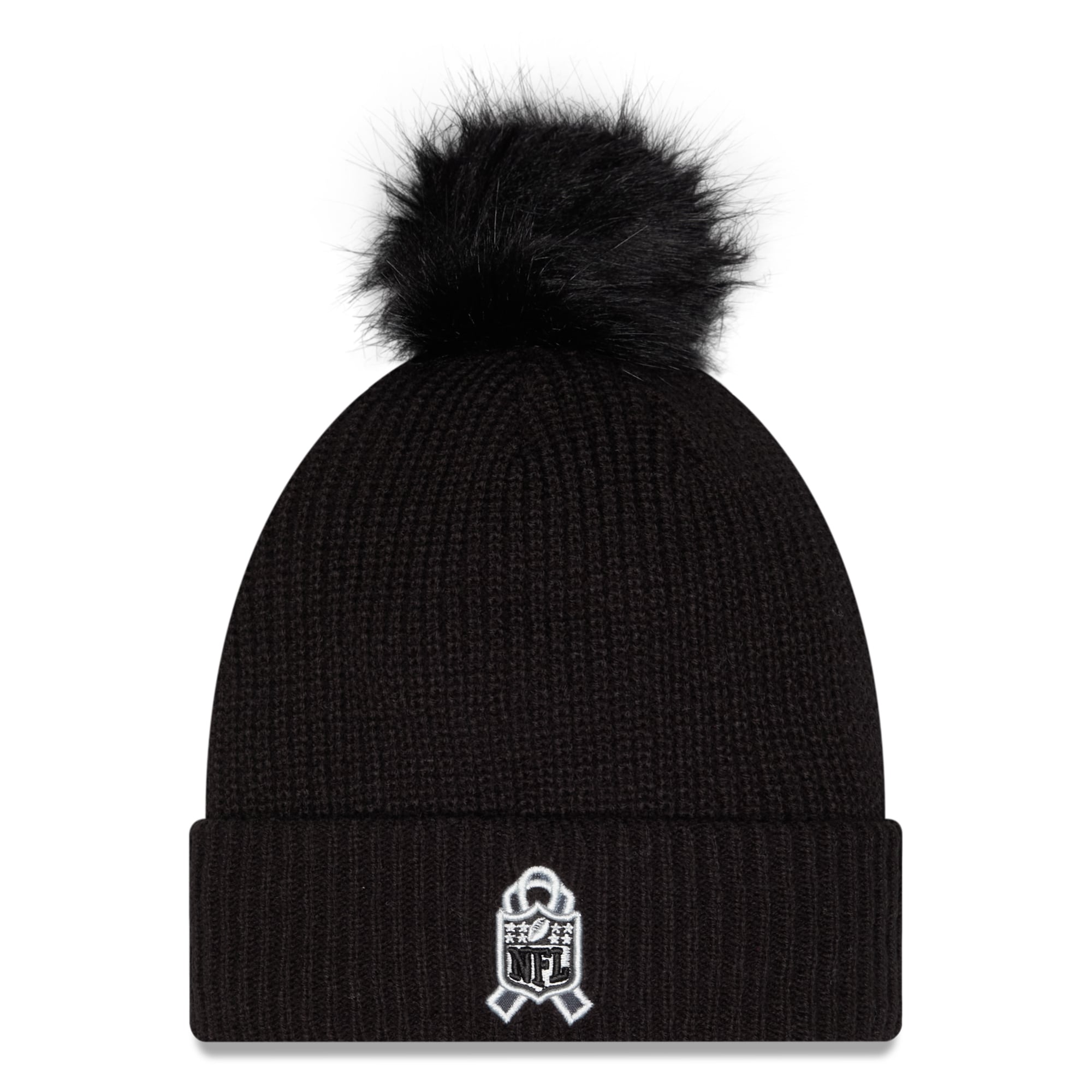 Bonnet à revers noir Pittsburgh Steelers 2026 Salute To Service pour femme, de la marque New Era, avec pompon.
