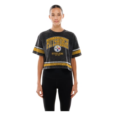 Pittsburgh Steelers New Era Women's Lifestyle Mineral Wash Boxy Cropped T-Shirt - Black