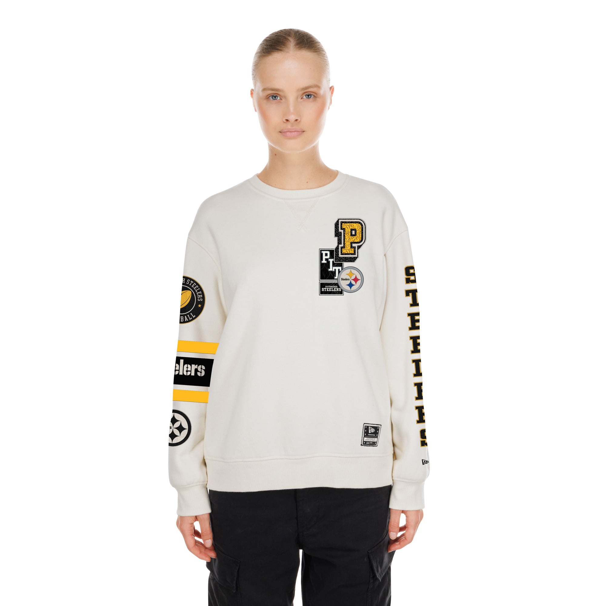 Sweat-shirt ras du cou New Era crème Pittsburgh Steelers pour femme