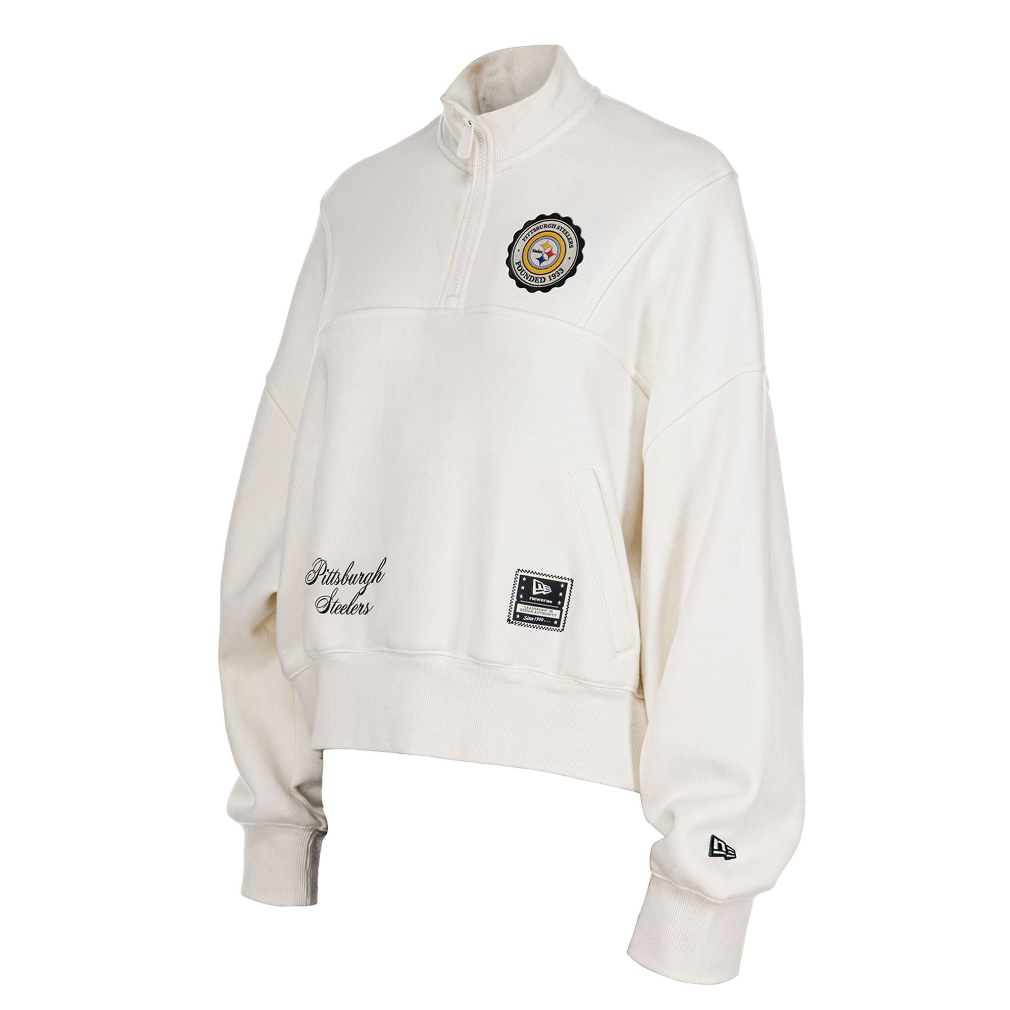 Pull à col zippé New Era crème Pittsburgh Steelers Academic pour femme