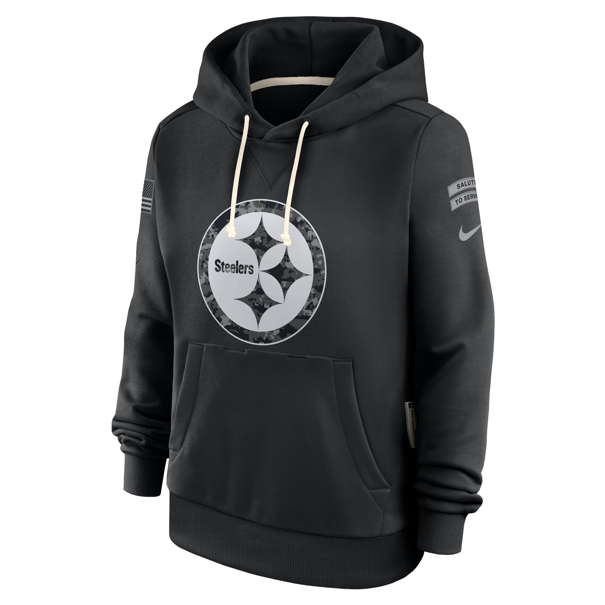 Sweat à capuche Nike Dri-FIT noir Pittsburgh Steelers 2026 Salute to Service pour femme