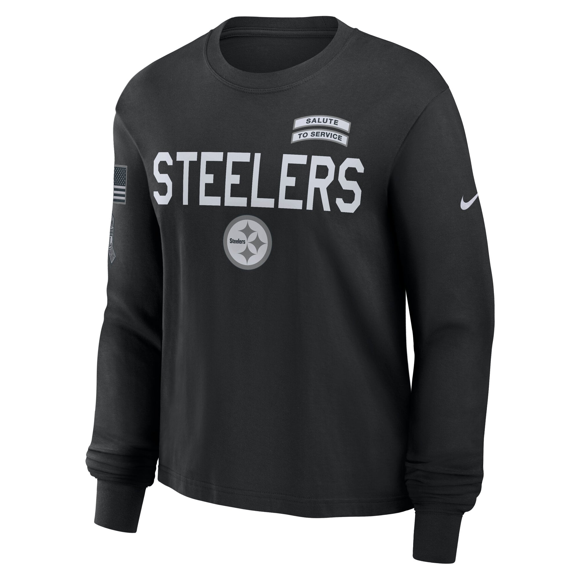 T-shirt à manches longues Nike noir Pittsburgh Steelers 2026 Salute to Service pour femme