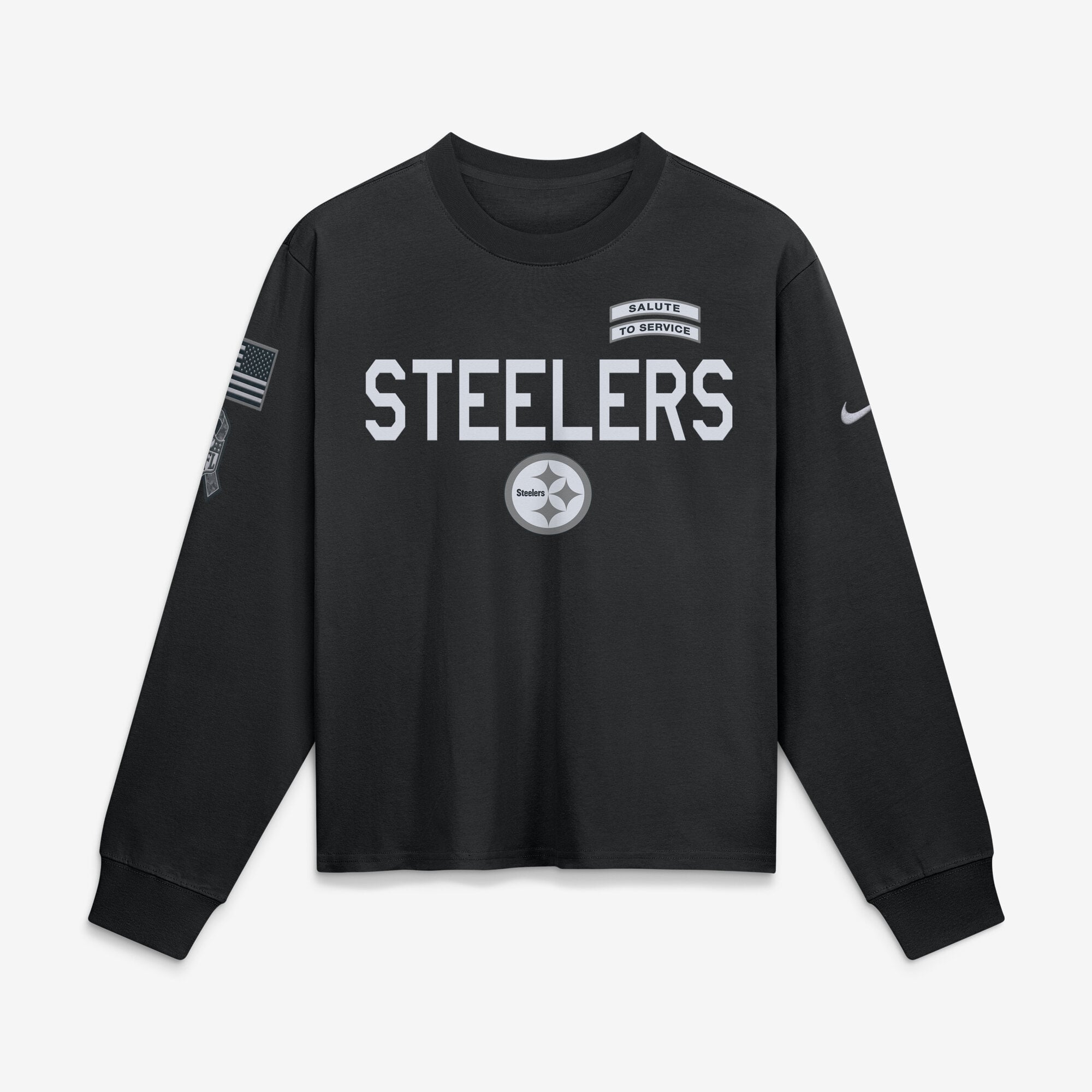 T-shirt à manches longues Nike noir Pittsburgh Steelers 2026 Salute to Service pour femme
