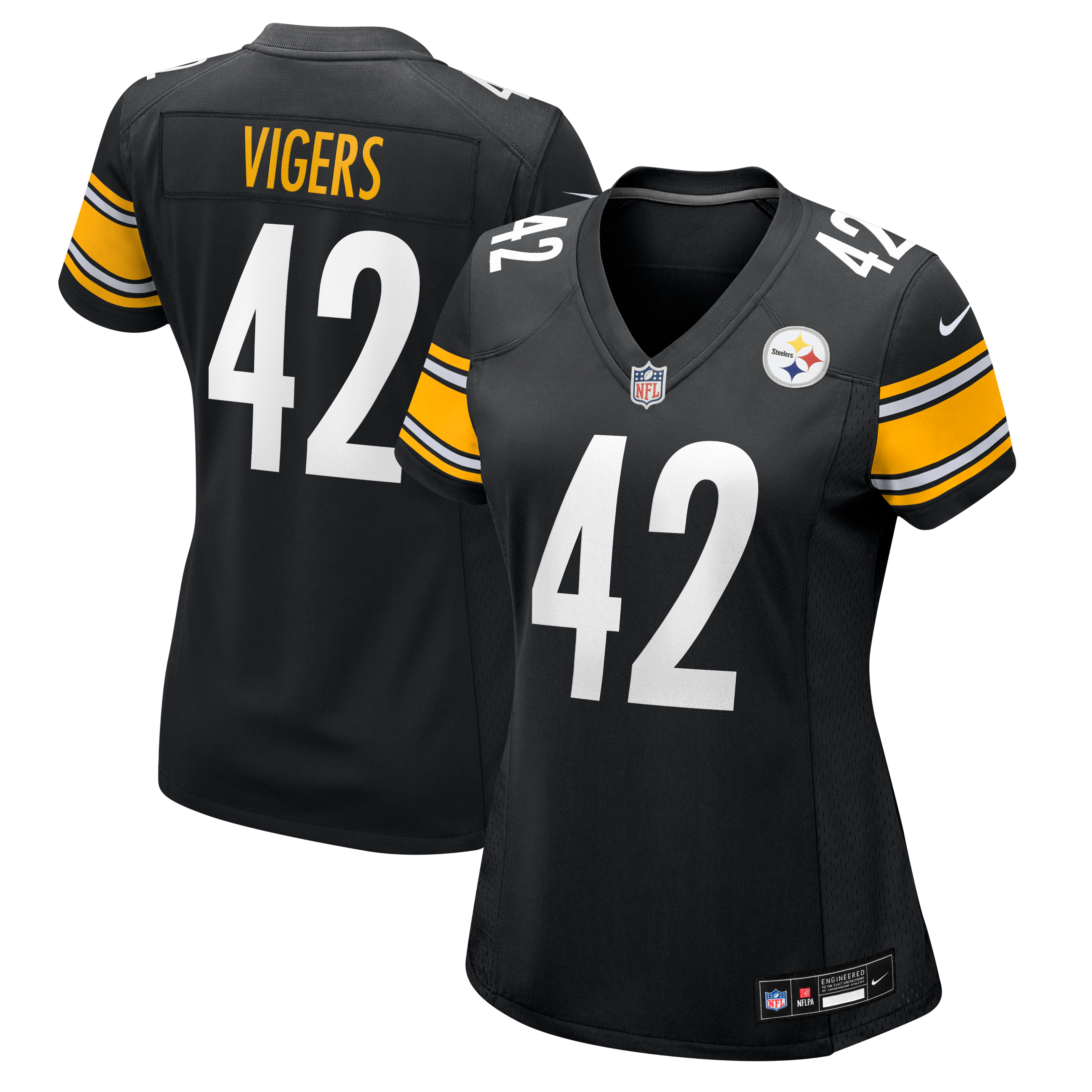 Maillot de match Nike Car'lin Vigers noir pour femme, équipe des Steelers Pittsburgh