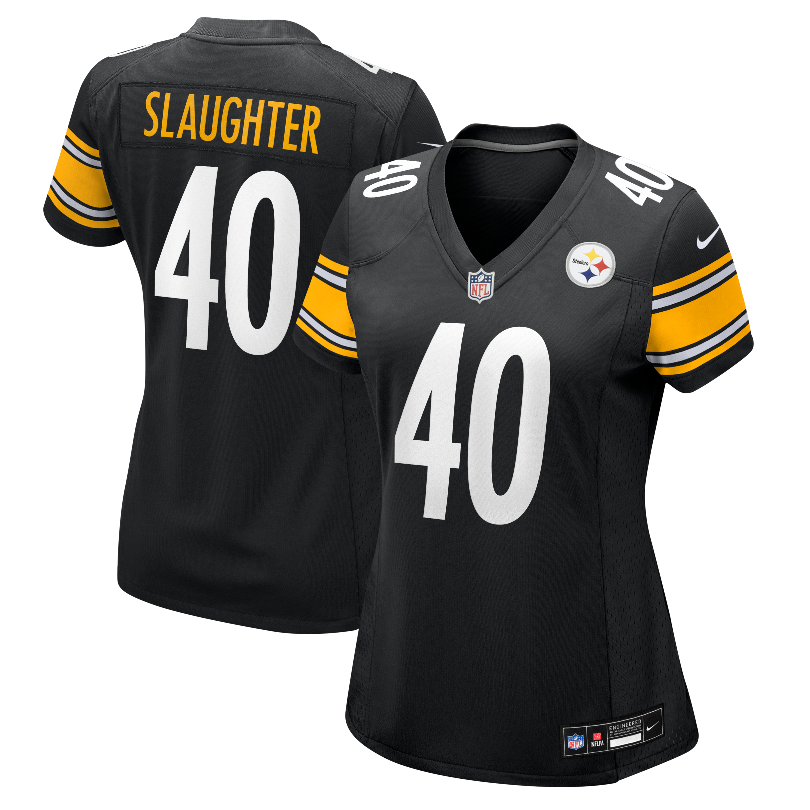 Maillot de match Nike Doneiko Slaughter noir pour femme, Pittsburgh Steelers