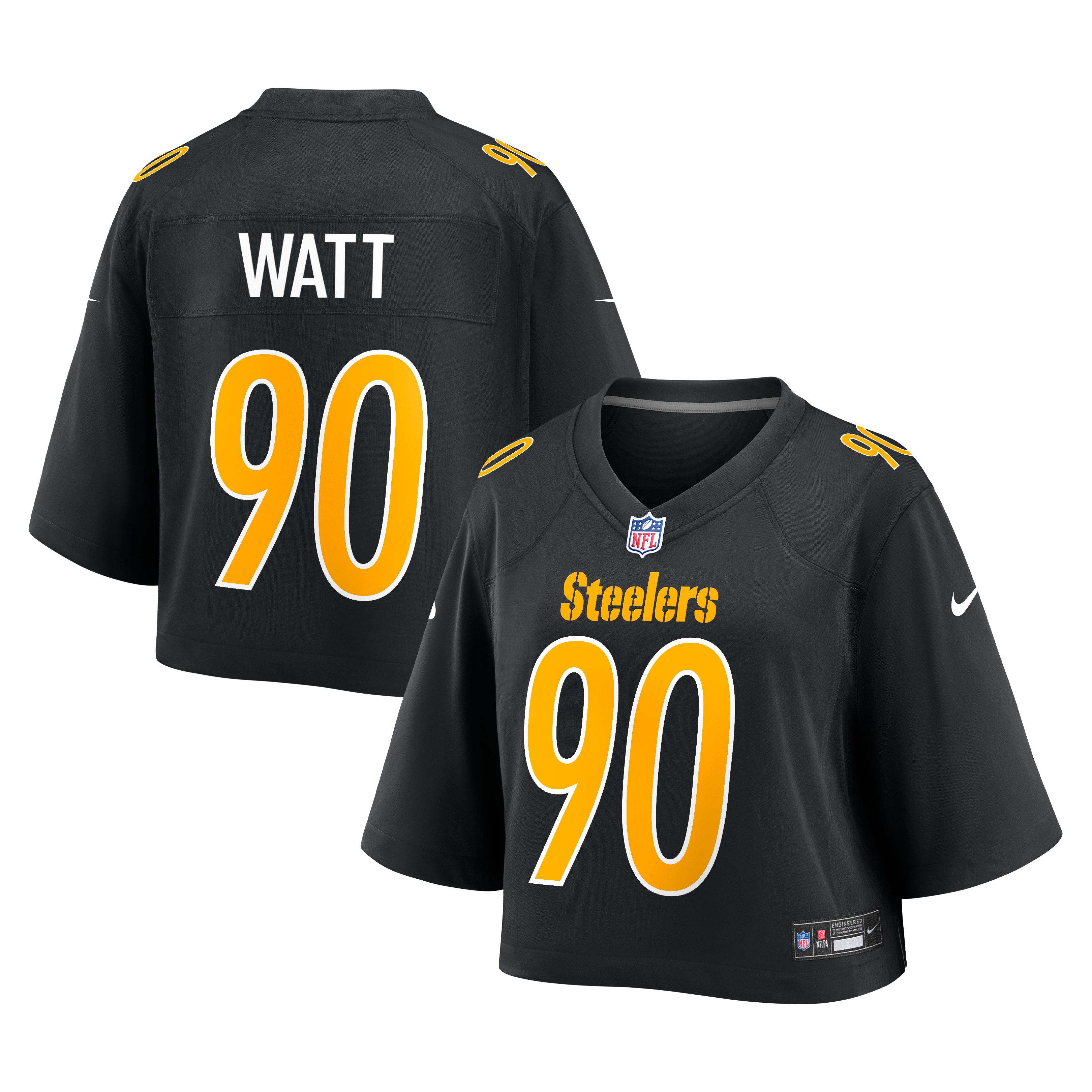 Maillot de match court Nike T.J. Watt noir Pittsburgh Steelers pour femme