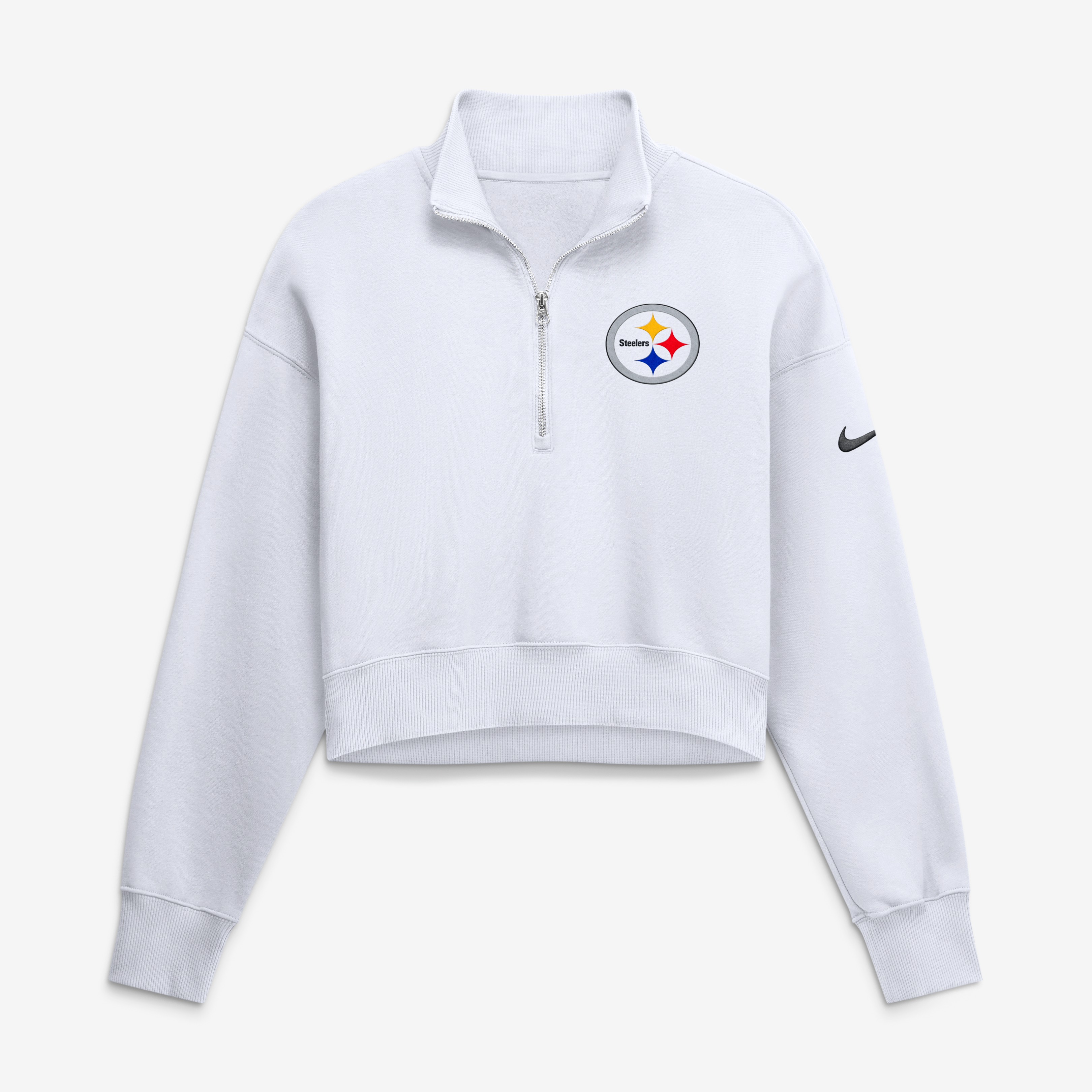 Women's Nike White Pittsburgh Steelers Oversized Phoenix Fleece Cropped Quarter-Zip Sweatshirt