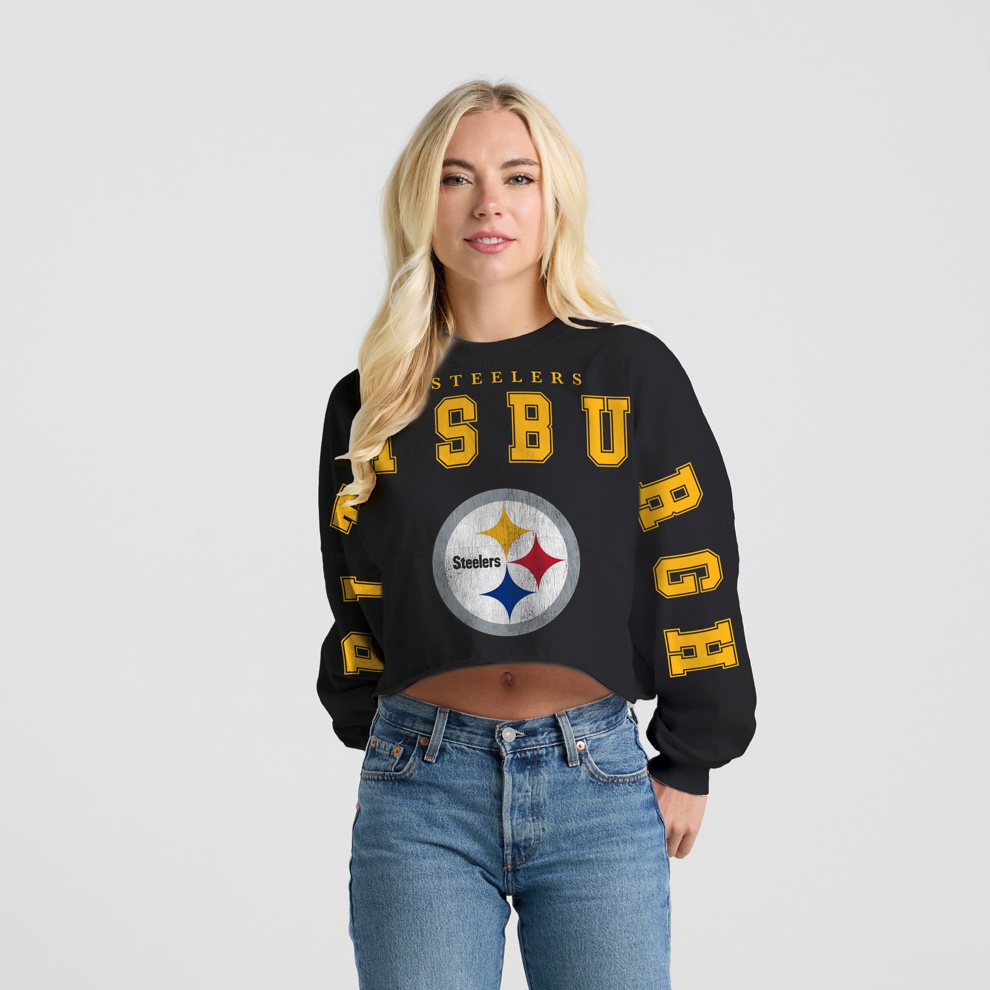 T-shirt court à manches longues pour femme, style Spirit Jersey, Pittsburgh Steelers, noir