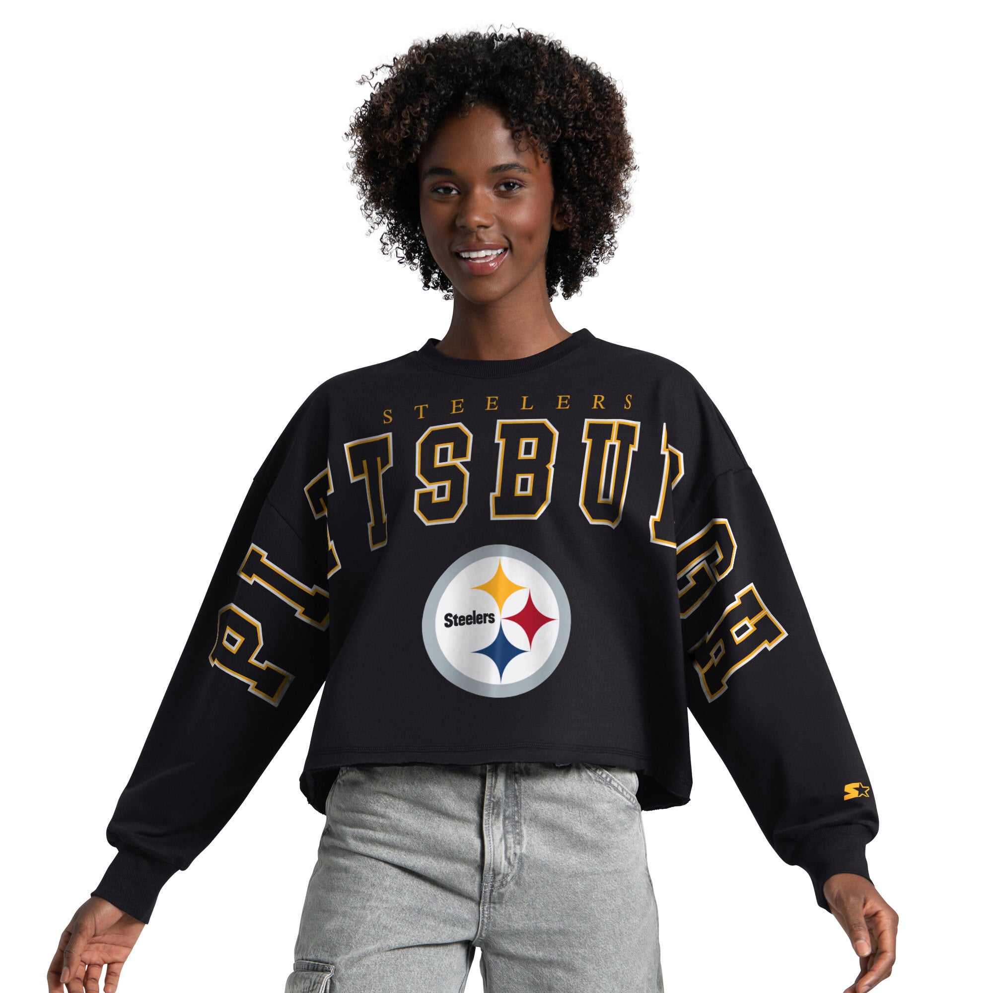 Sweat-shirt court Starter noir Pittsburgh Steelers pour femmes
