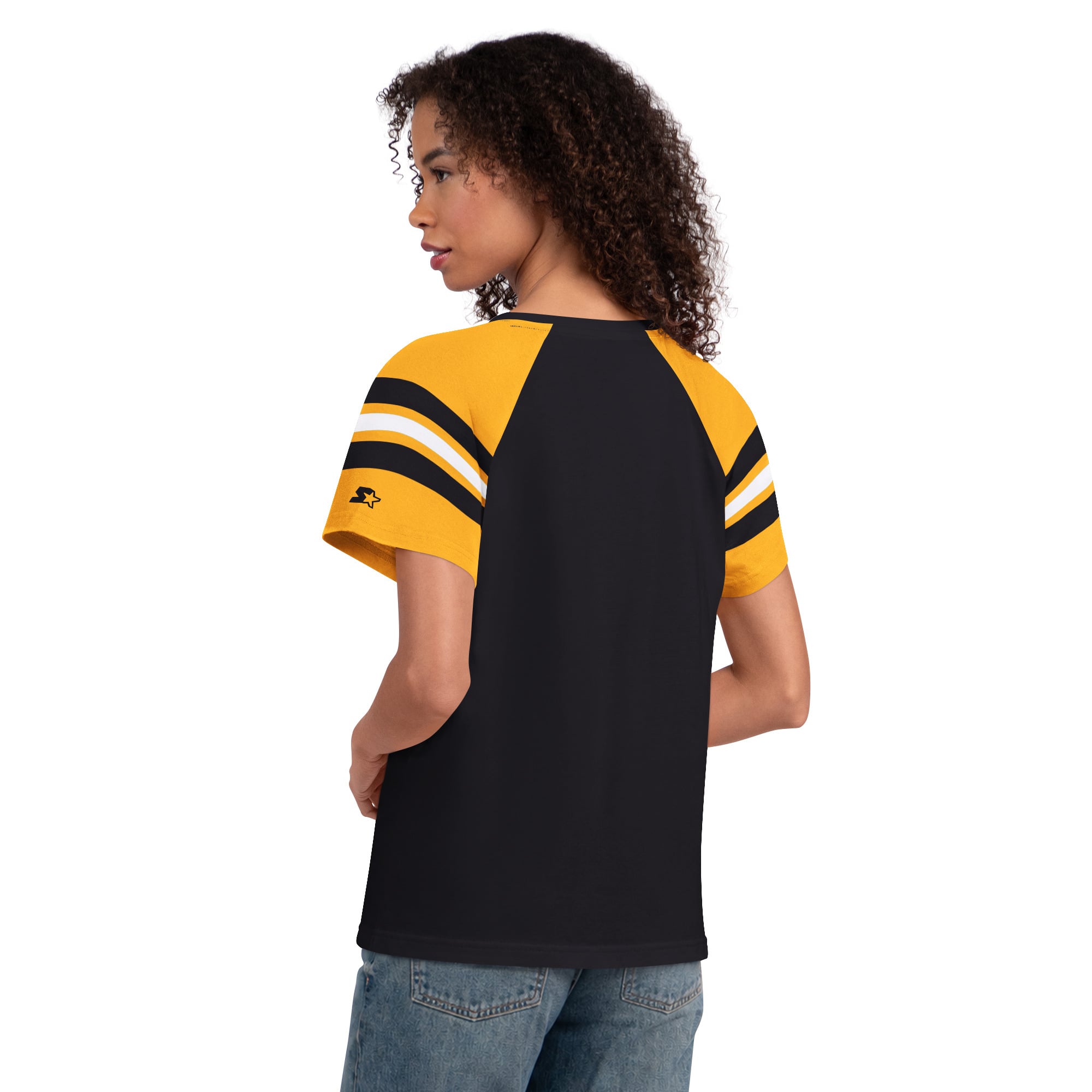 T-shirt raglan noir Starter Pittsburgh Steelers Game On pour femme, col cranté
