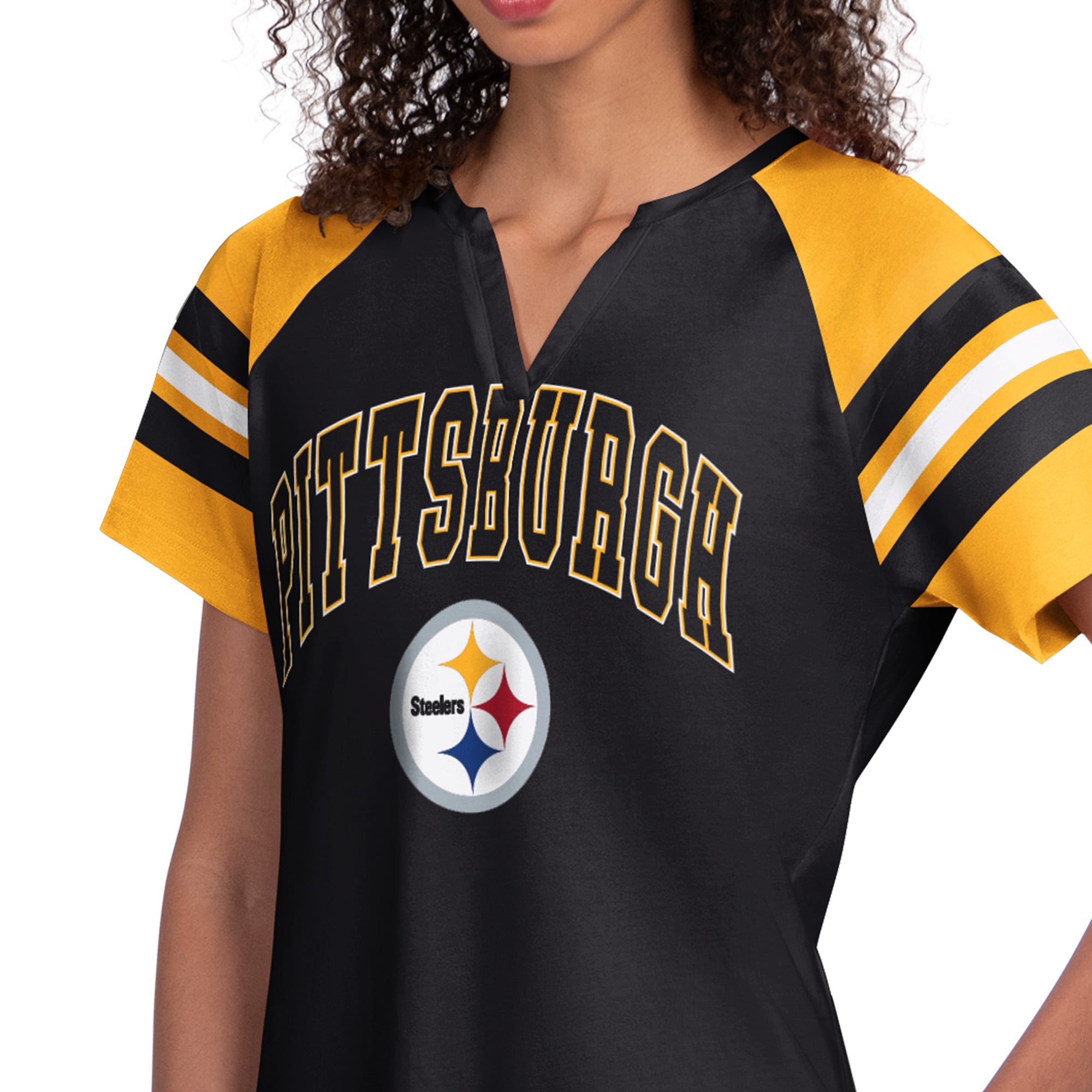 T-shirt raglan noir Starter Pittsburgh Steelers Game On pour femme, col cranté