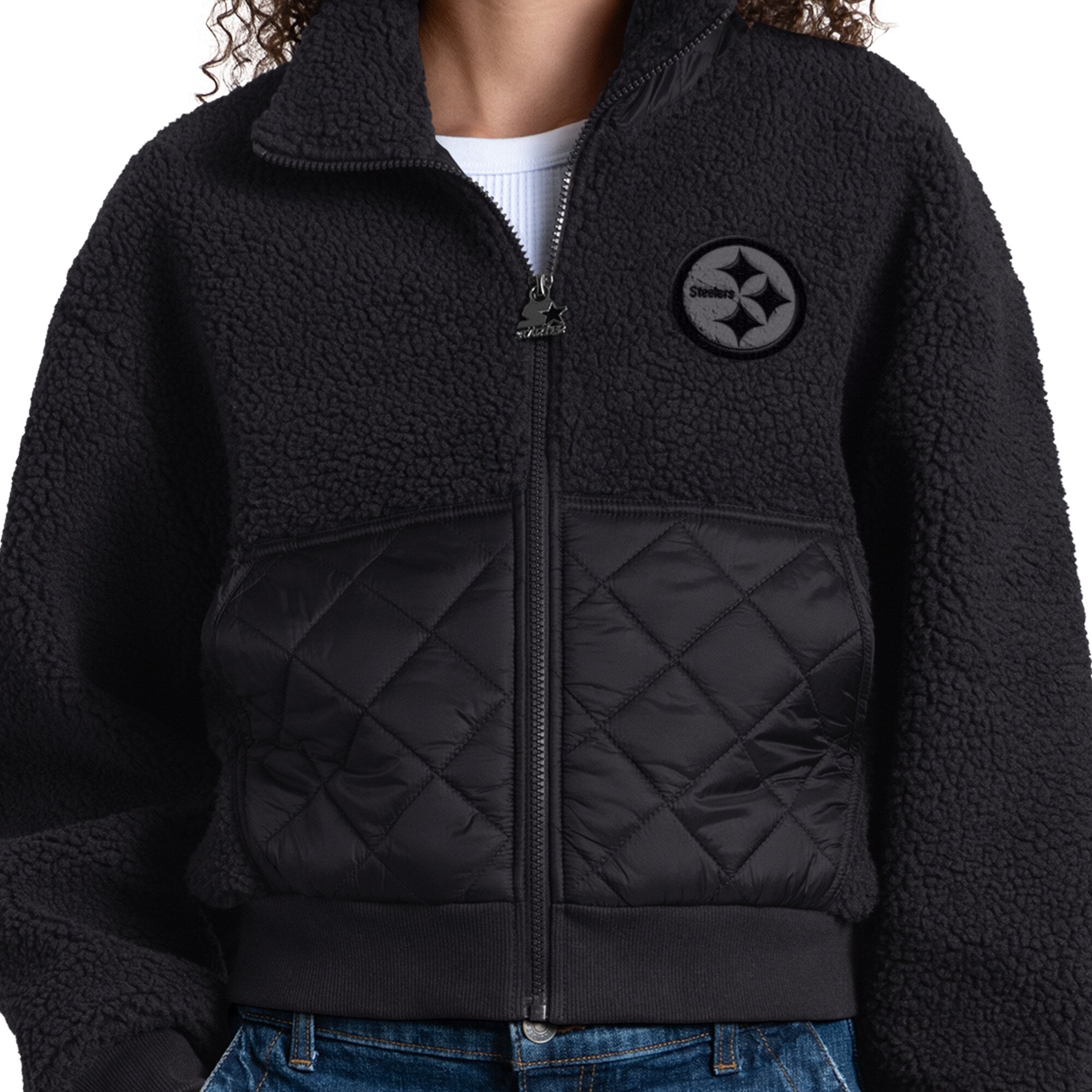 Veste zippée intégrale Starter noire Pittsburgh Steelers Journeyman Sherpa pour femme