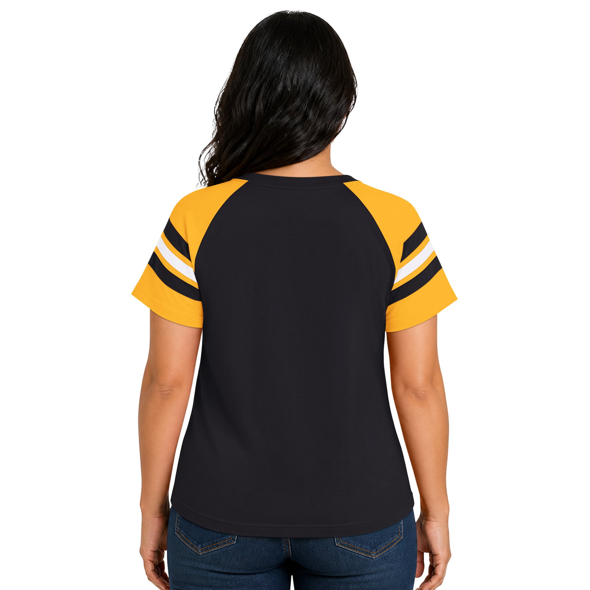 T-shirt raglan Starter noir Pittsburgh Steelers grande taille pour femme, col cranté.