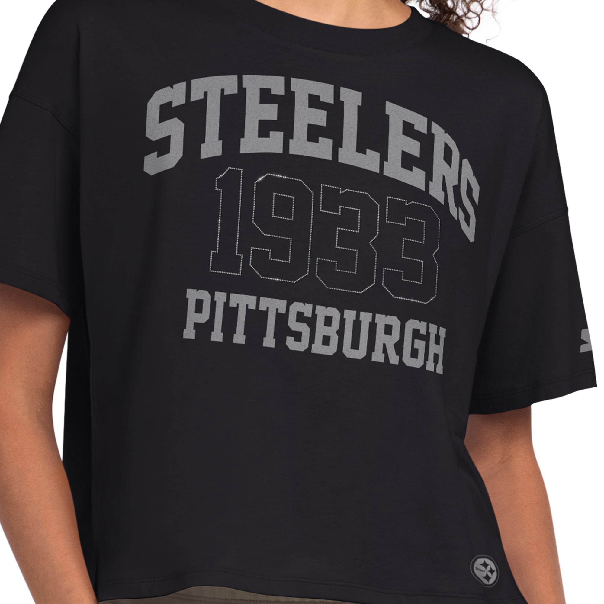 T-shirt court à strass noir Starter Pittsburgh Steelers pour femme