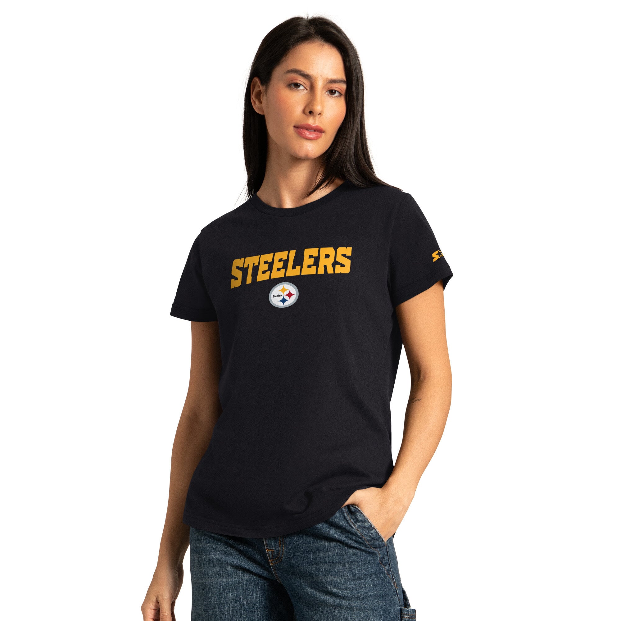 Pack de t-shirts à manches courtes et longues Starter noir/gris Pittsburgh Steelers pour femmes