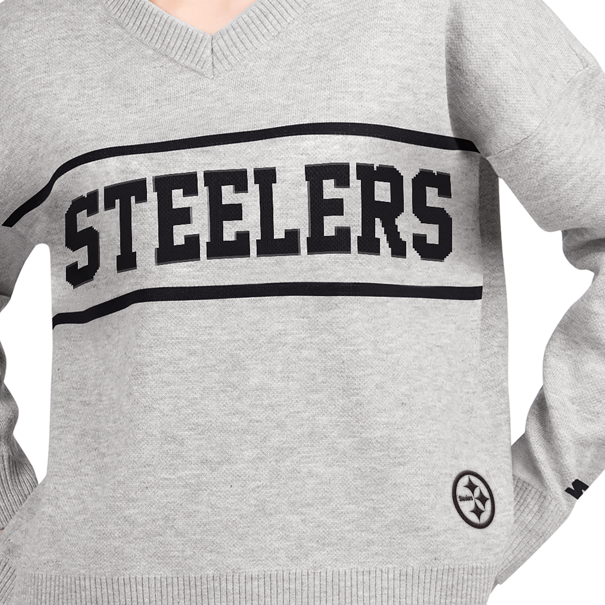 Pull à col en V gris Starter pour femmes, Pittsburgh Steelers Best Shot
