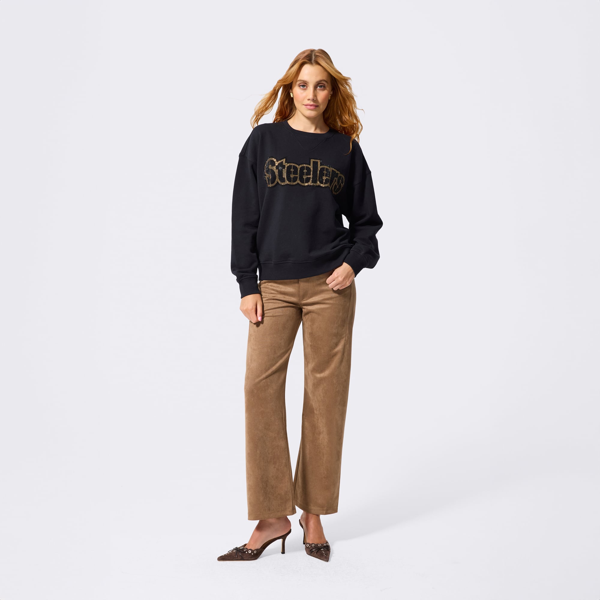 Sweat-shirt Terez noir pour femme avec logo Pittsburgh Steelers et pierres précieuses