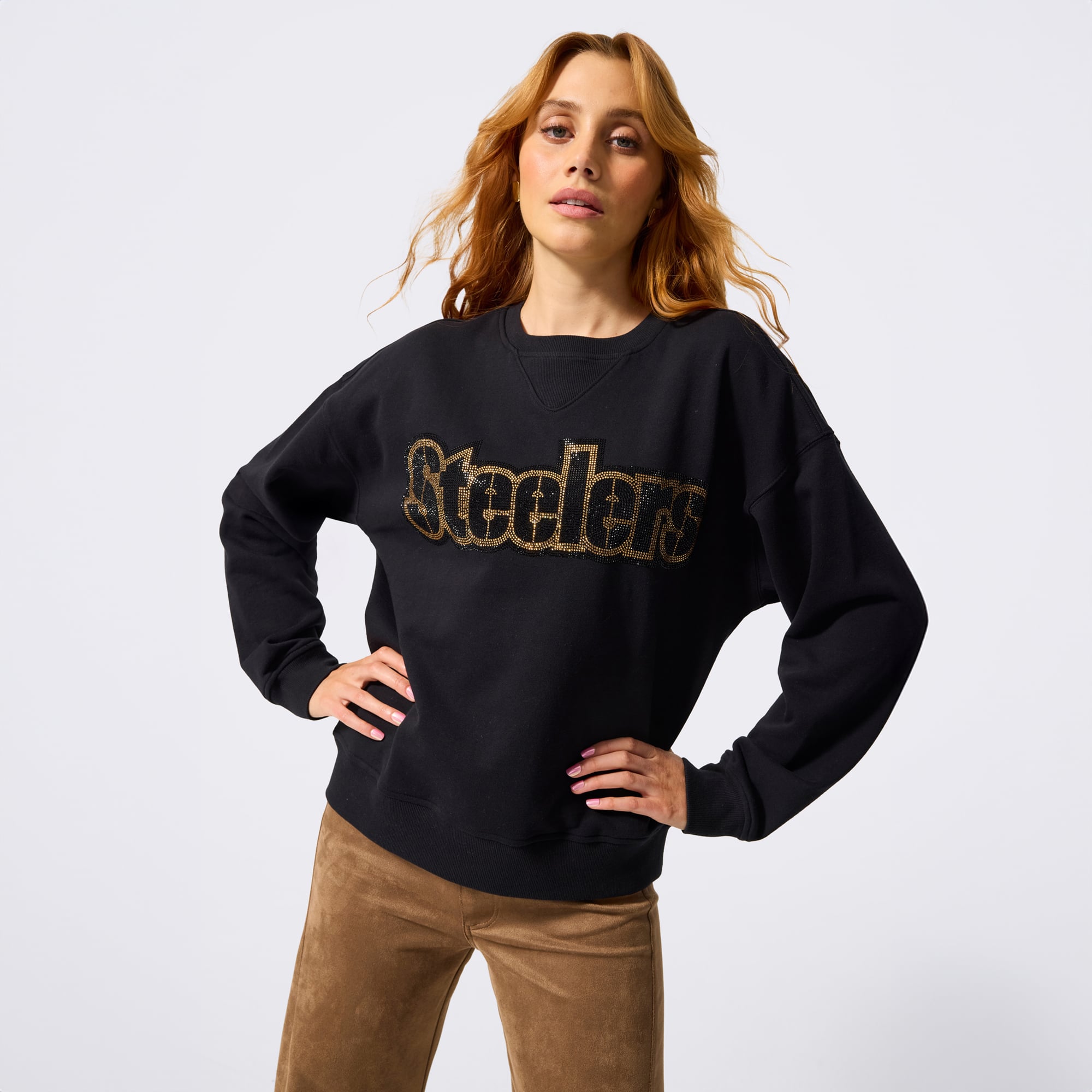 Sweat-shirt Terez noir pour femme avec logo Pittsburgh Steelers et pierres précieuses