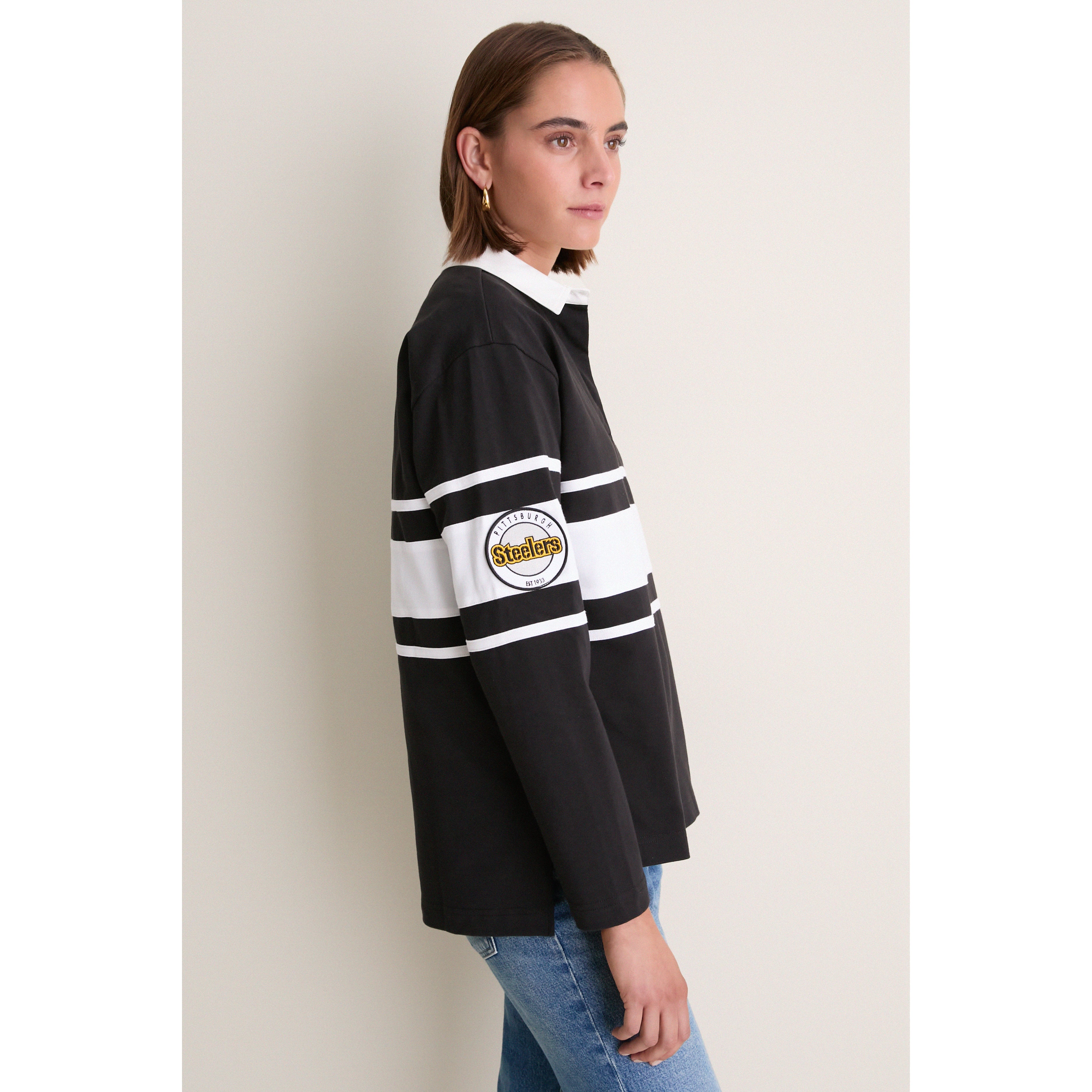 Polo de rugby à manches longues Pittsburgh Steelers noir Tuckernuck pour femme