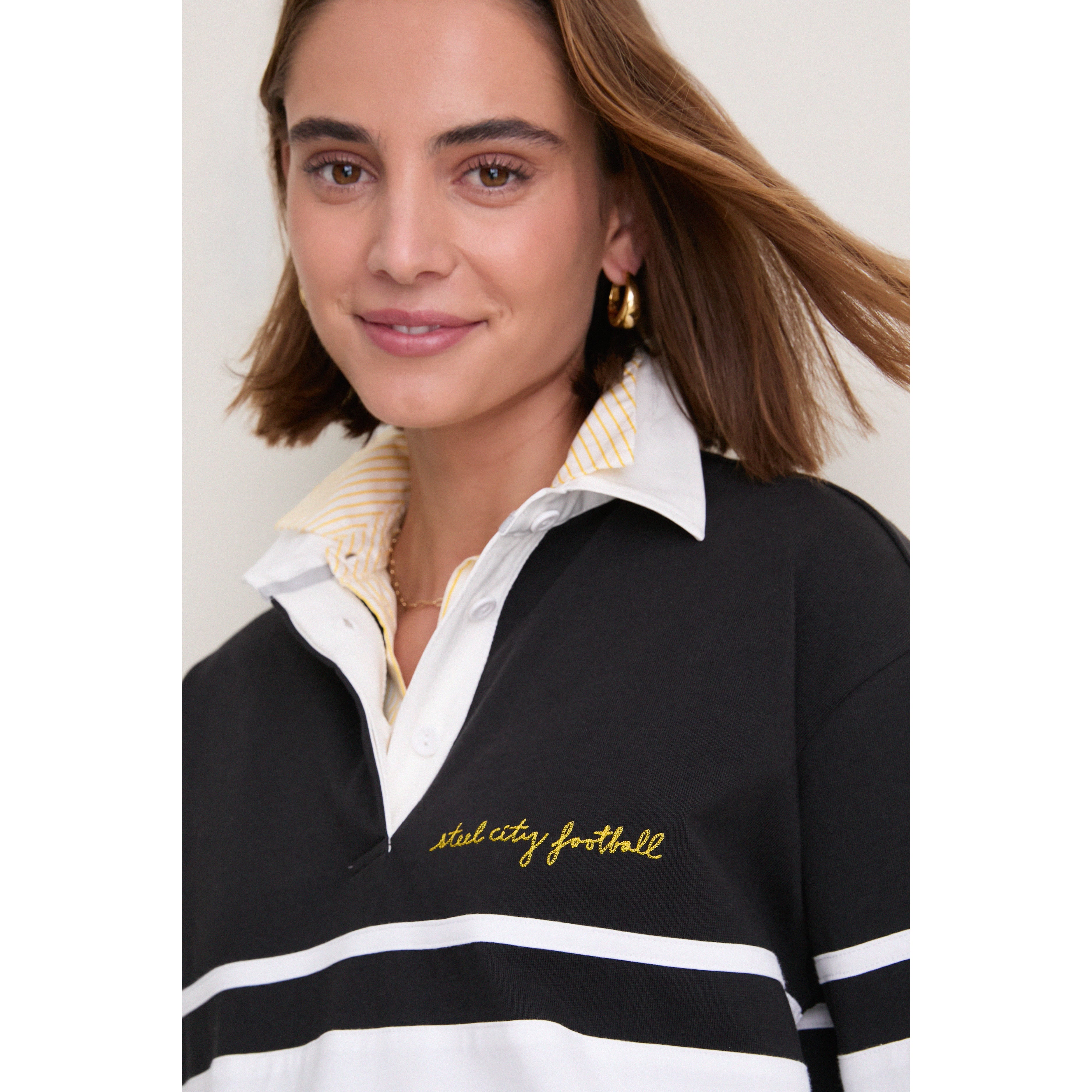 Polo de rugby à manches longues Pittsburgh Steelers noir Tuckernuck pour femme