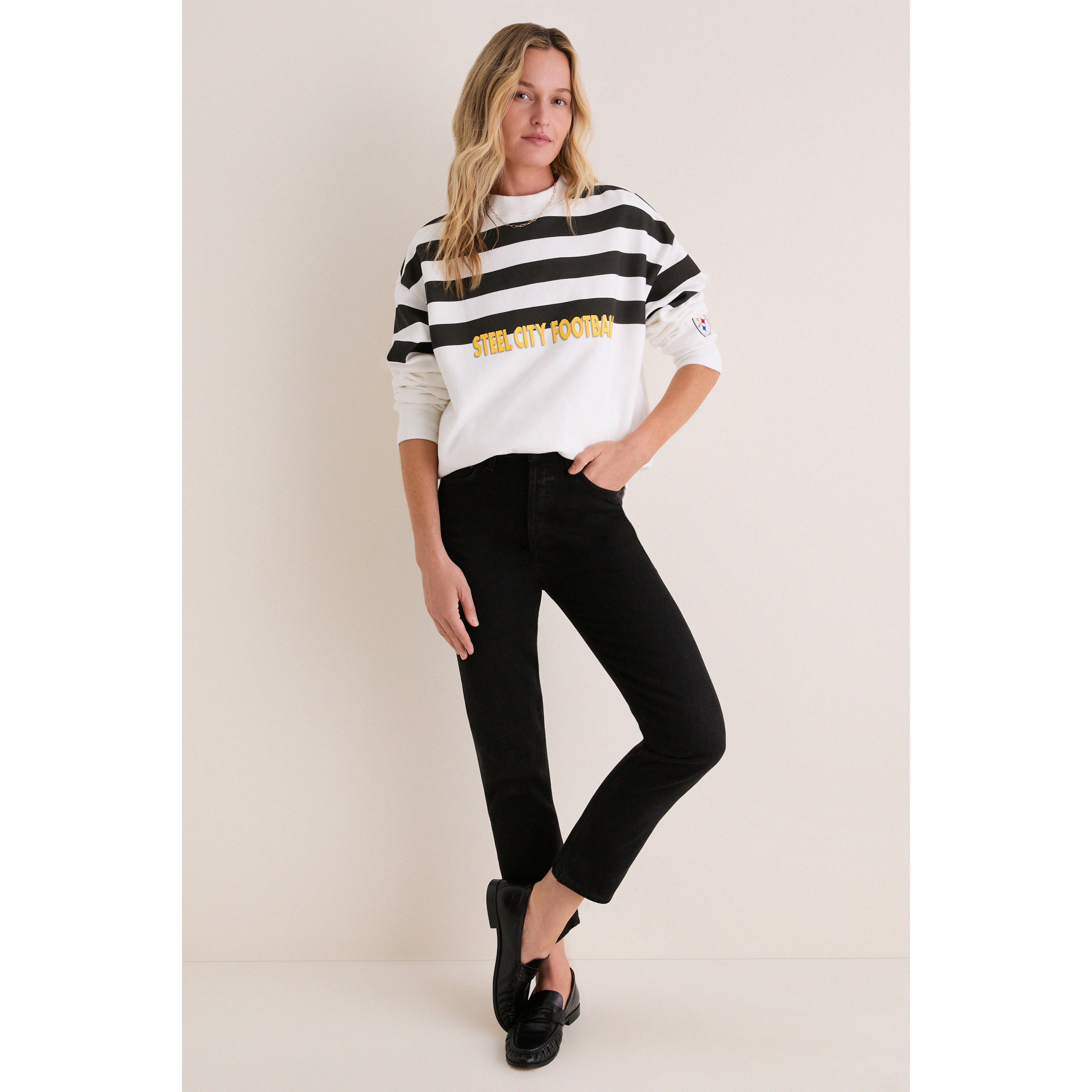 Sweat-shirt rayé blanc et noir Pittsburgh Steelers pour femme Tuckernuck