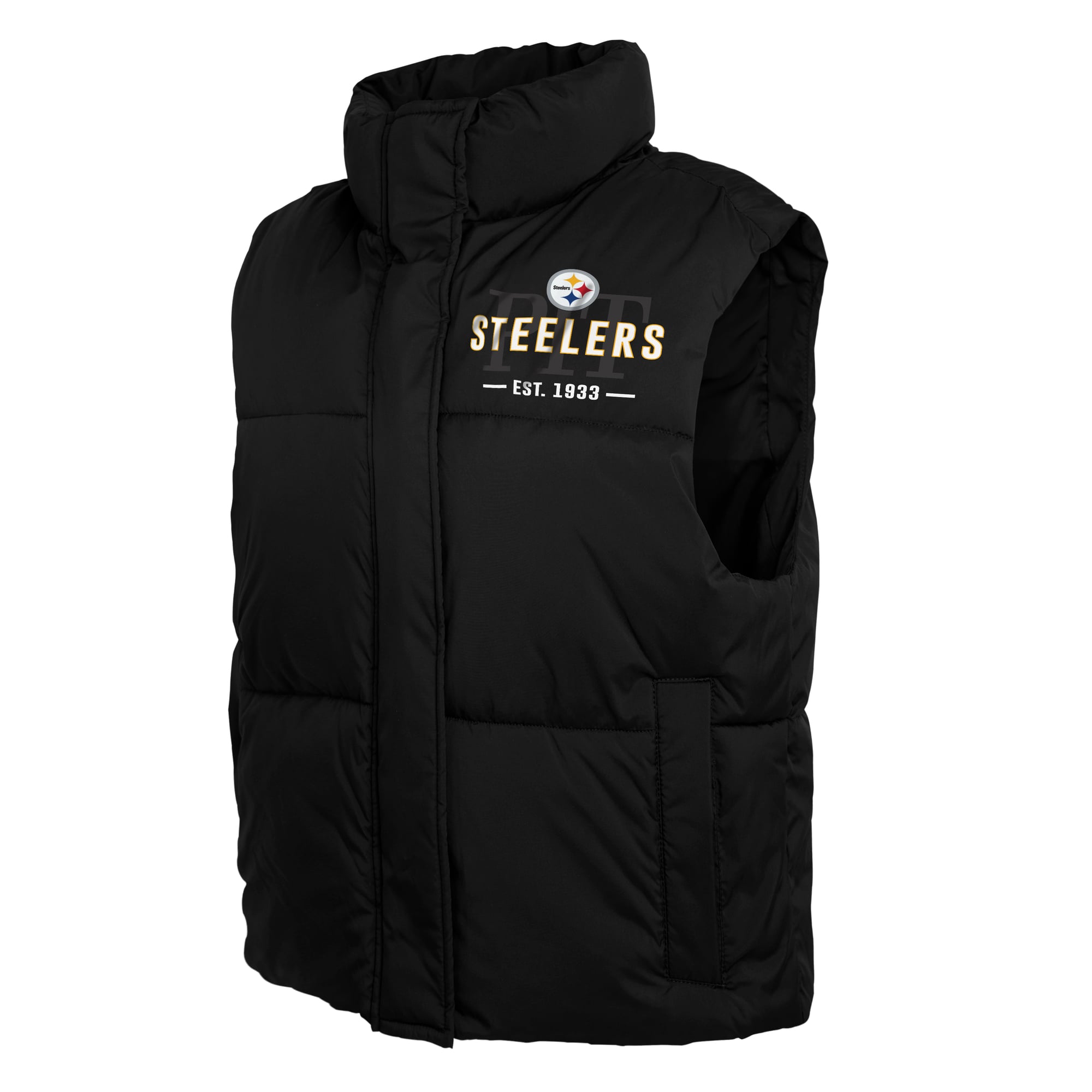 Women's WEAR by Erin Andrews  Black Pittsburgh Steelers Cropped Puffer Full-Zip Vest