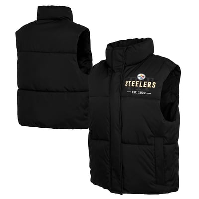  Pittsburgh Steelers WEAR by Erin Andrews Women's Cropped Puffer Full-Zip Vest - Black