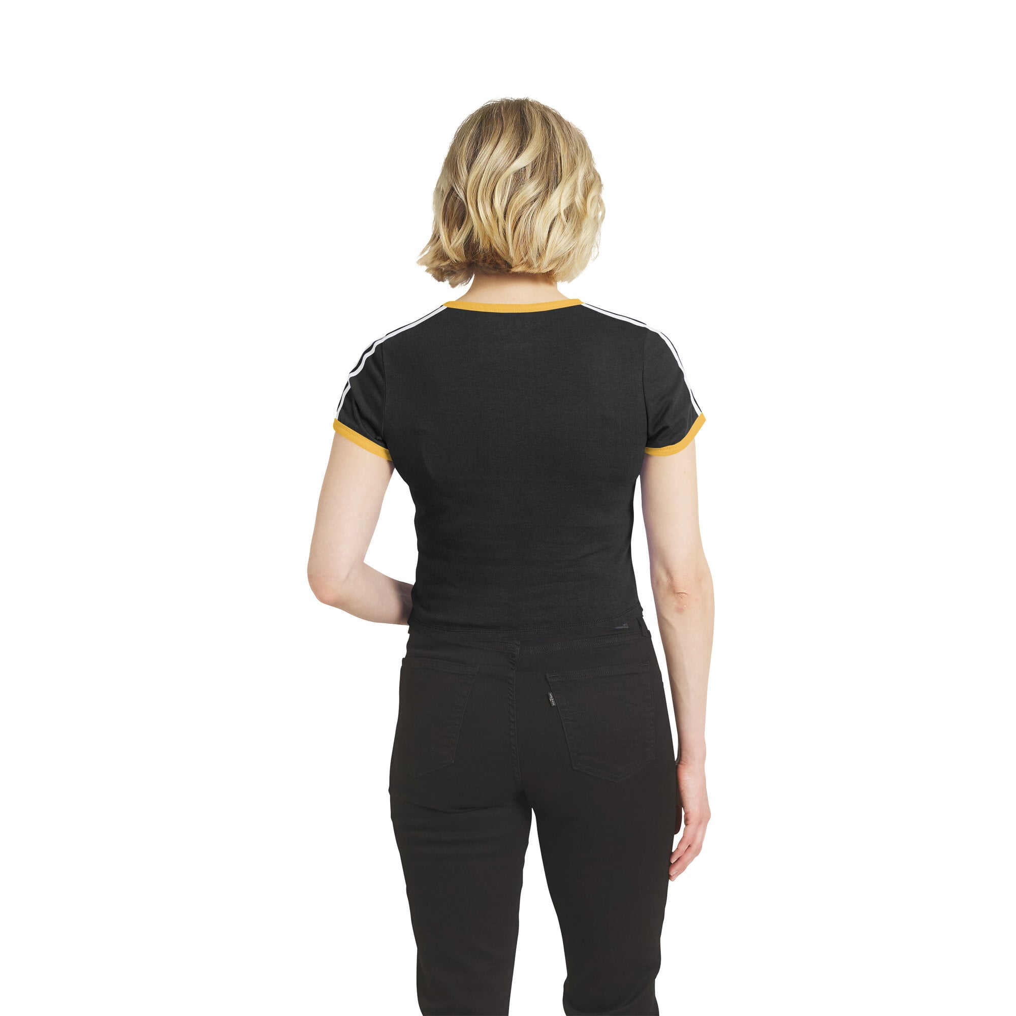 Women's WEAR by Erin Andrews Black Pittsburgh Steelers Cropped Throwback Ringer Baby T-Shirt