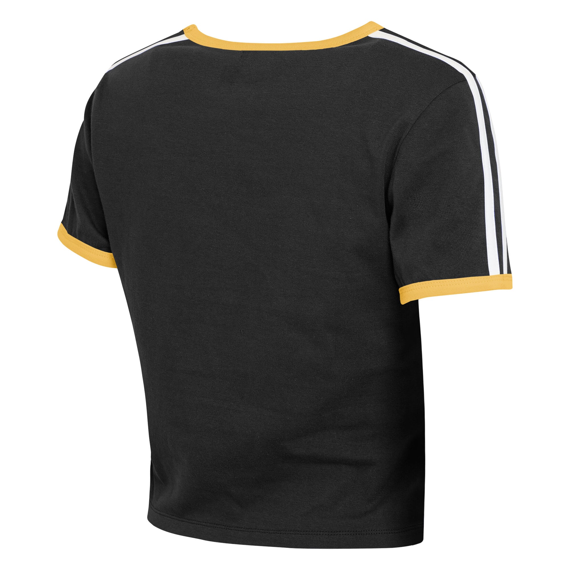 Women's WEAR by Erin Andrews Black Pittsburgh Steelers Cropped Throwback Ringer Baby T-Shirt