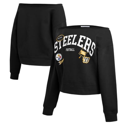  Pittsburgh Steelers WEAR by Erin Andrews Women's Off-the-Shoulder Sweatshirt - Black