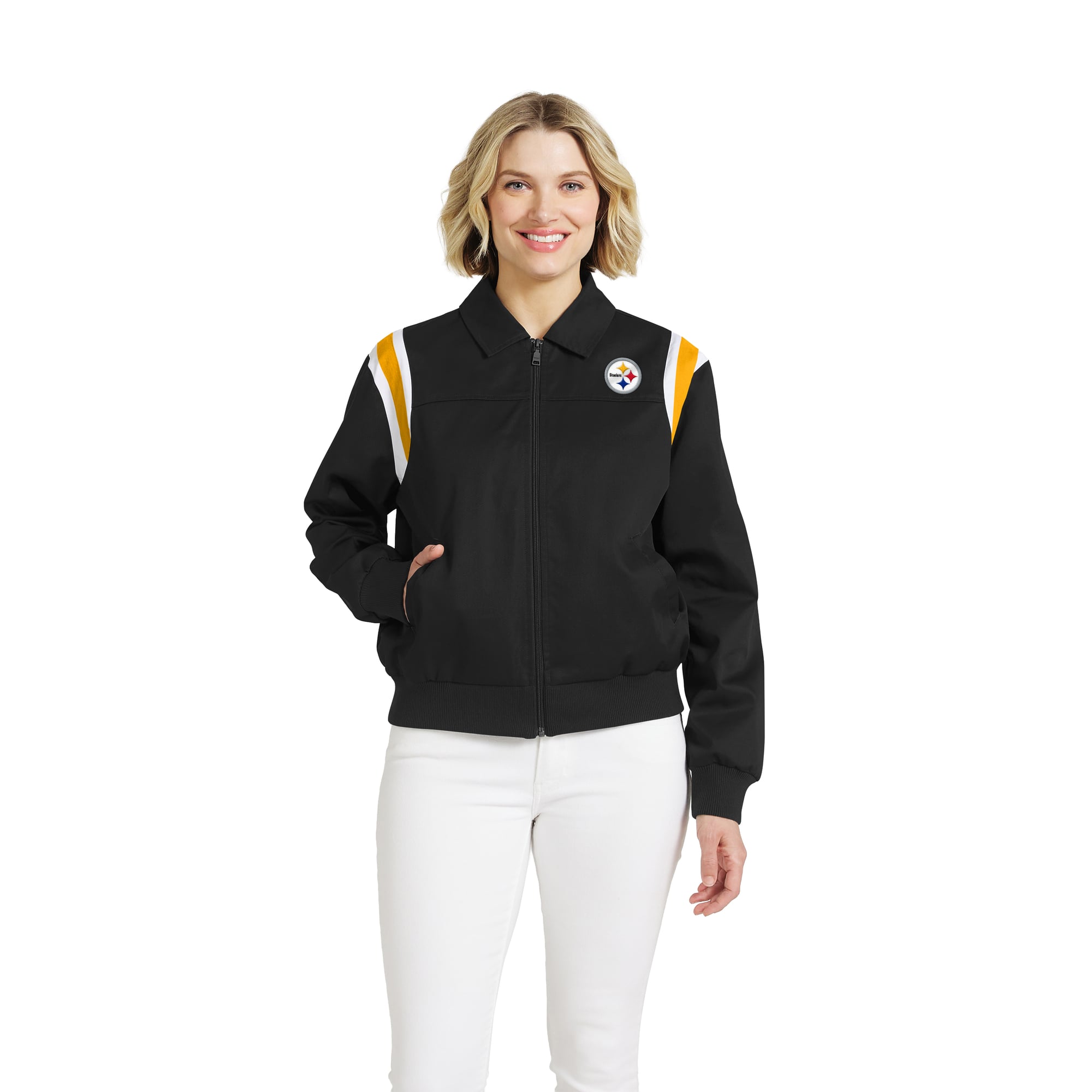 Veste zippée intégrale en sergé à rayures noires Pittsburgh Steelers pour femme, de la marque WEAR by Erin Andrews