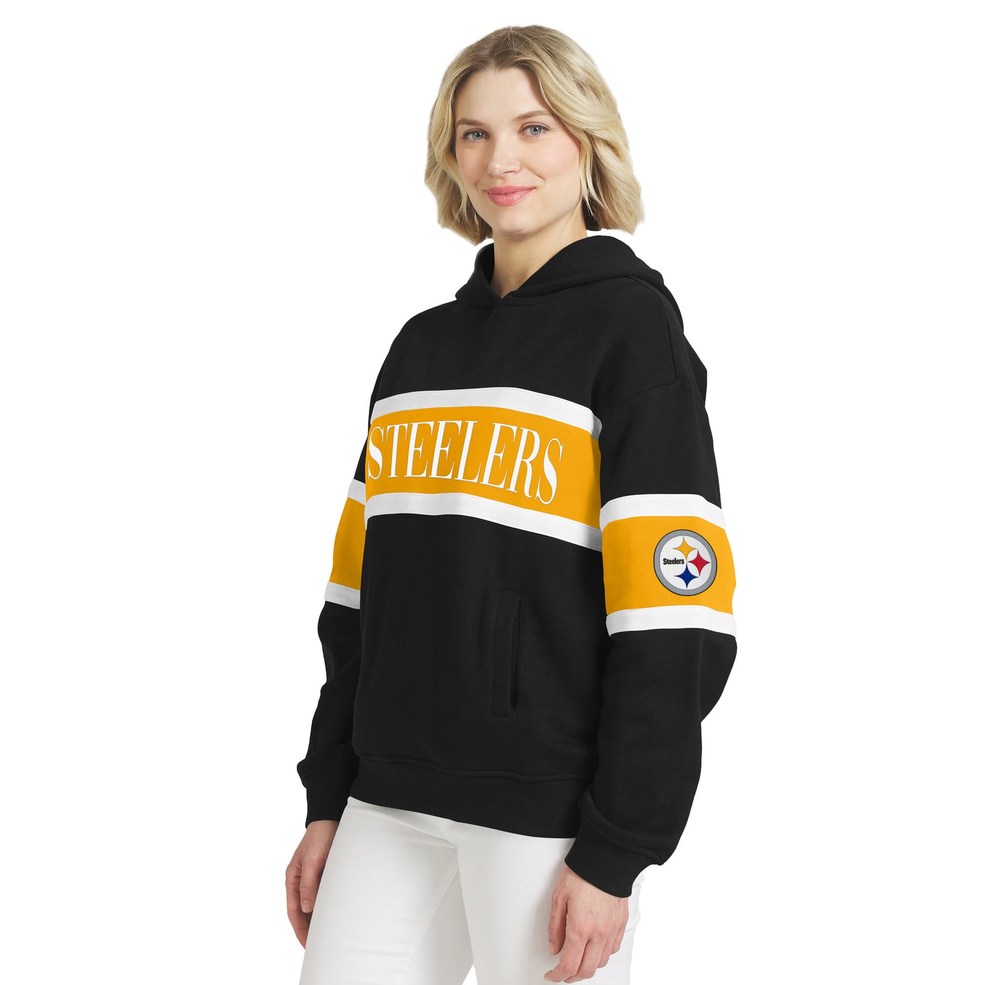 Sweat à capuche rayé noir Pittsburgh Steelers pour femme de la marque WEAR by Erin Andrews