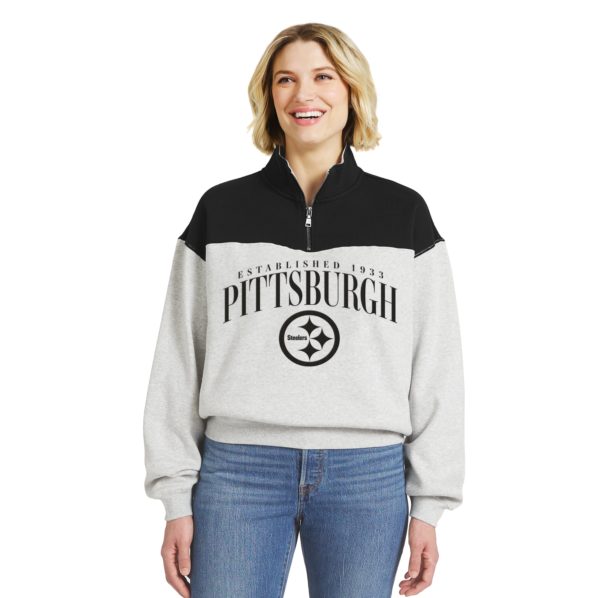Pull à demi-zip Pittsburgh Steelers gris chiné de la marque WEAR by Erin Andrews pour femme