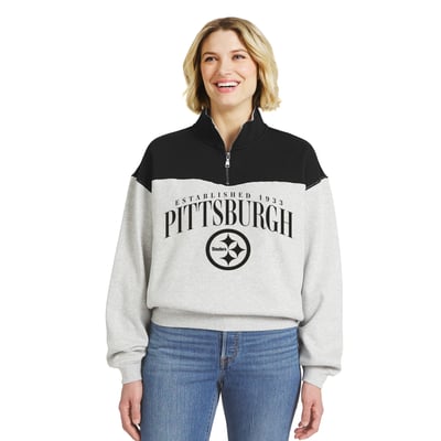  Pittsburgh Steelers WEAR by Erin Andrews Women's Colorblock Half-Zip Pullover - Heather Gray