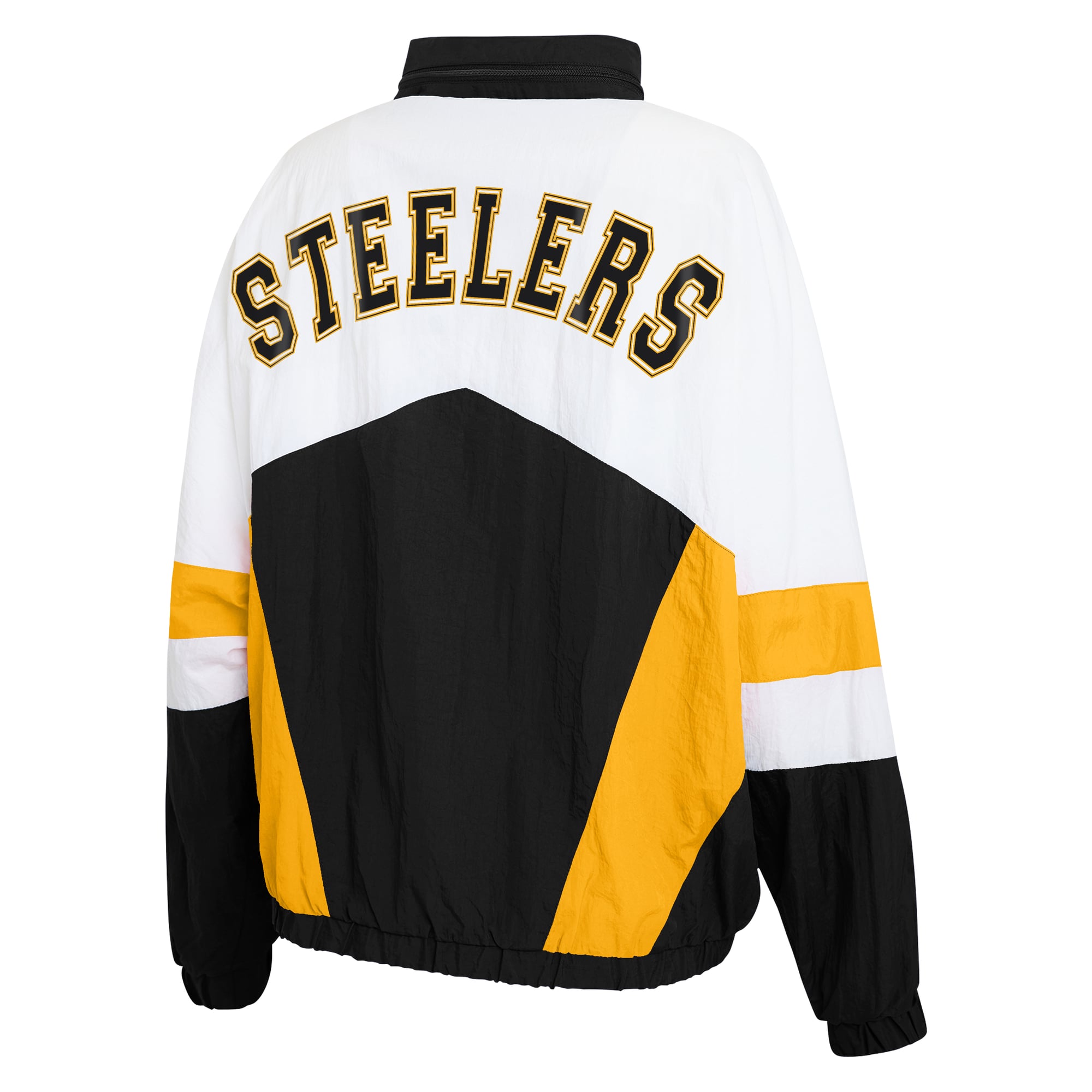 Women's WEAR by Erin Andrews White/Black Pittsburgh Steelers Crinkle Full-Snap Hooded Windbreaker Jacket