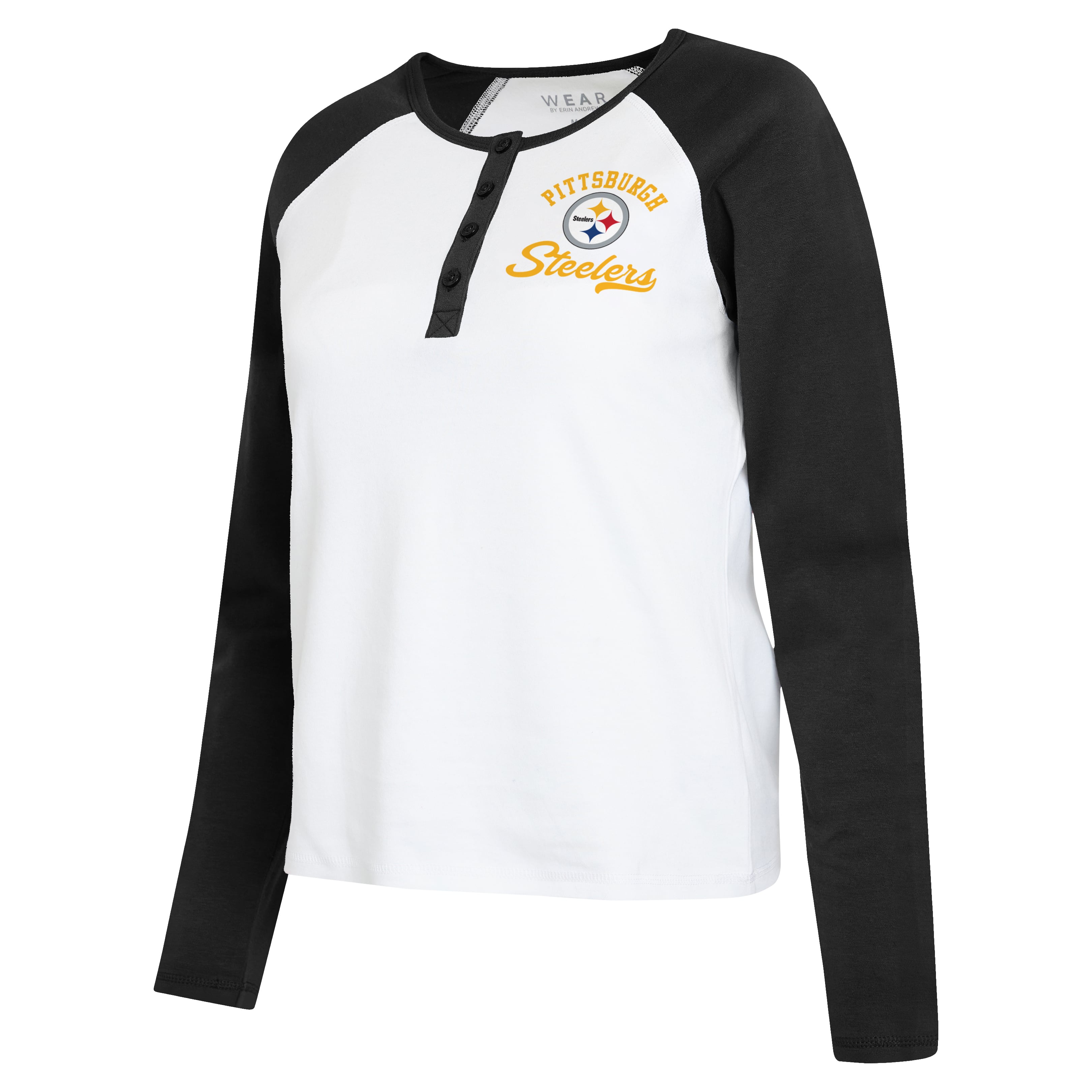 Women's WEAR by Erin Andrews White/Black Pittsburgh Steelers Plus Henley Long Sleeve Raglan T-Shirt
