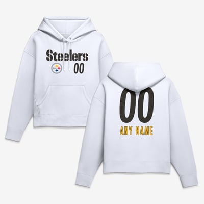 Pittsburgh Steelers Women's Touchdown Wordmark Personalized Name & Number Hoodie - White