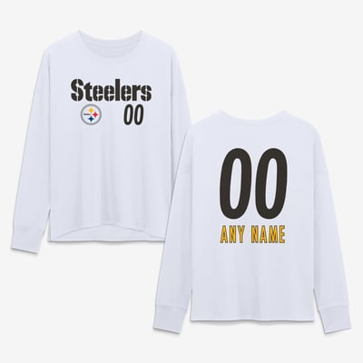 Pittsburgh Steelers Women's Touchdown Wordmark Personalized Name & Number Long Sleeve T-Shirt - White