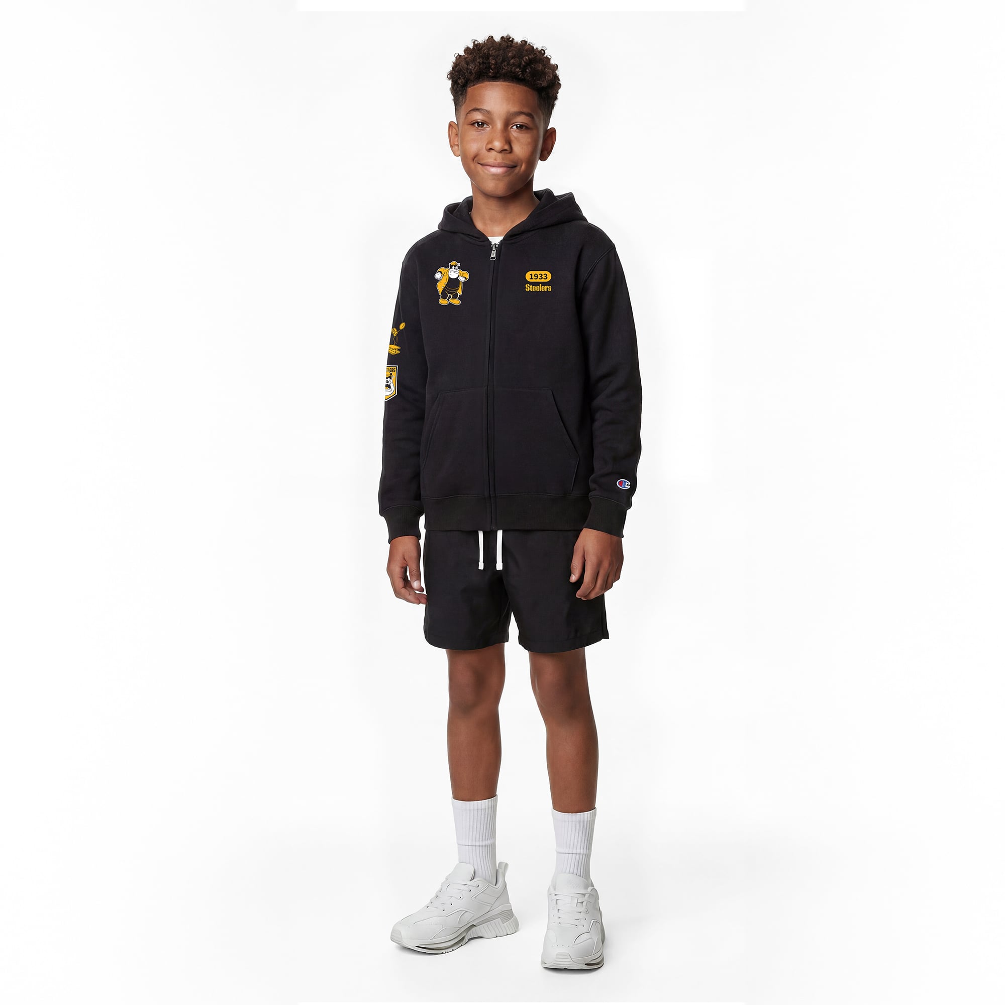 Youth Disney x Champion Black Pittsburgh Steelers Pete Full-Zip Hoodie