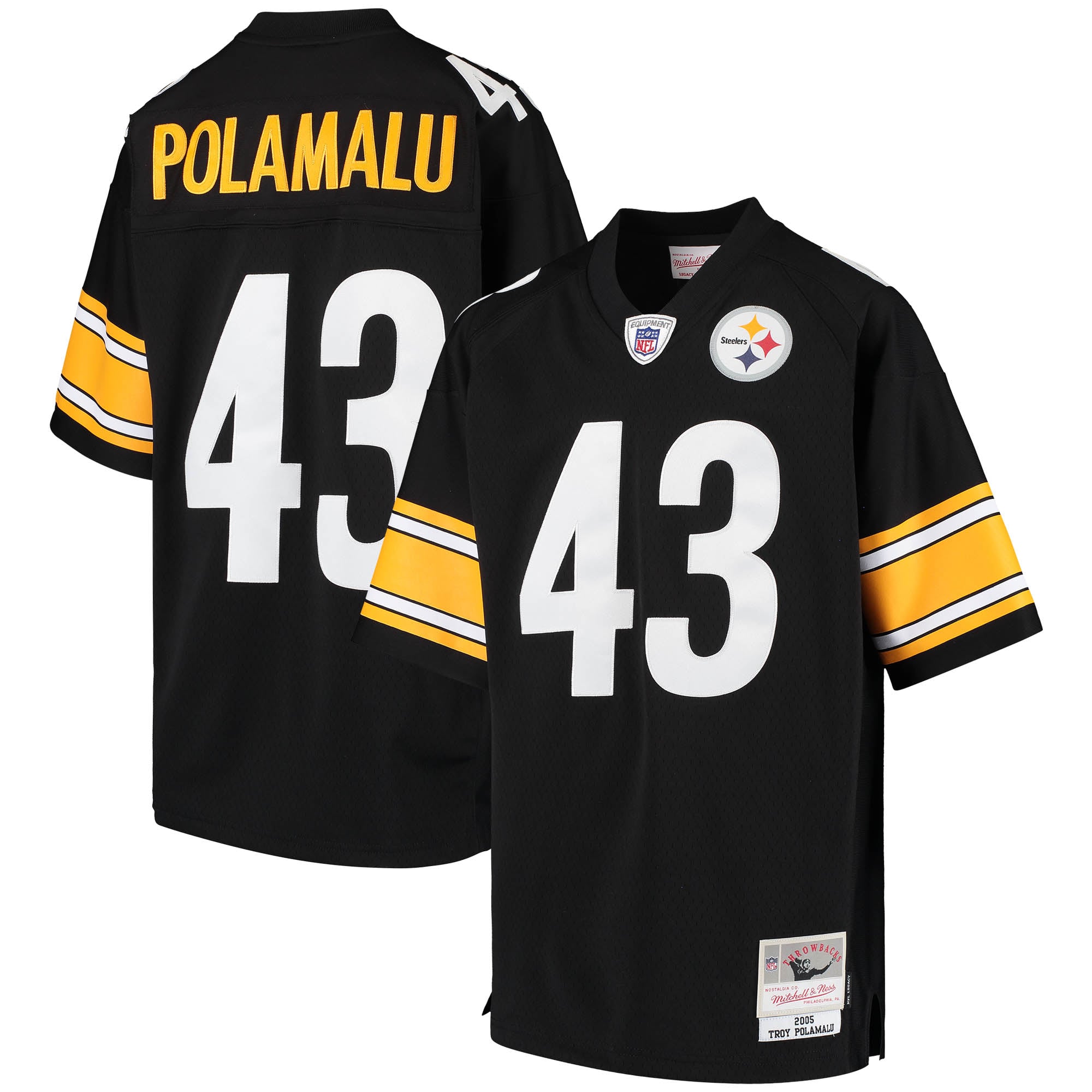 Maillot Mitchell & Ness Troy Polamalu noir Pittsburgh Steelers 2005 Gridiron Classics joueur retraité Legacy Jersey