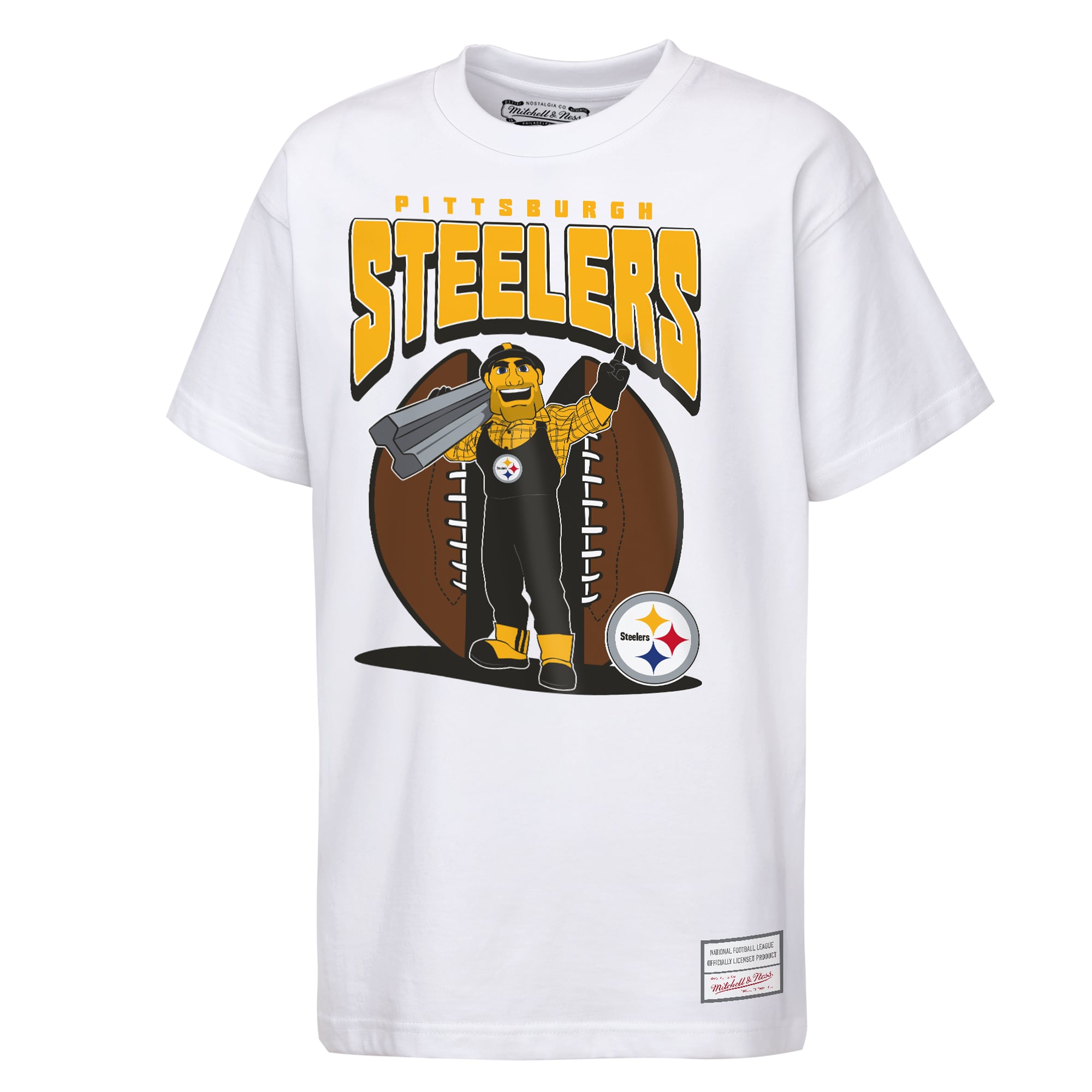T-shirt Mitchell & Ness blanc Pittsburgh Steelers Mascot Mania pour enfants